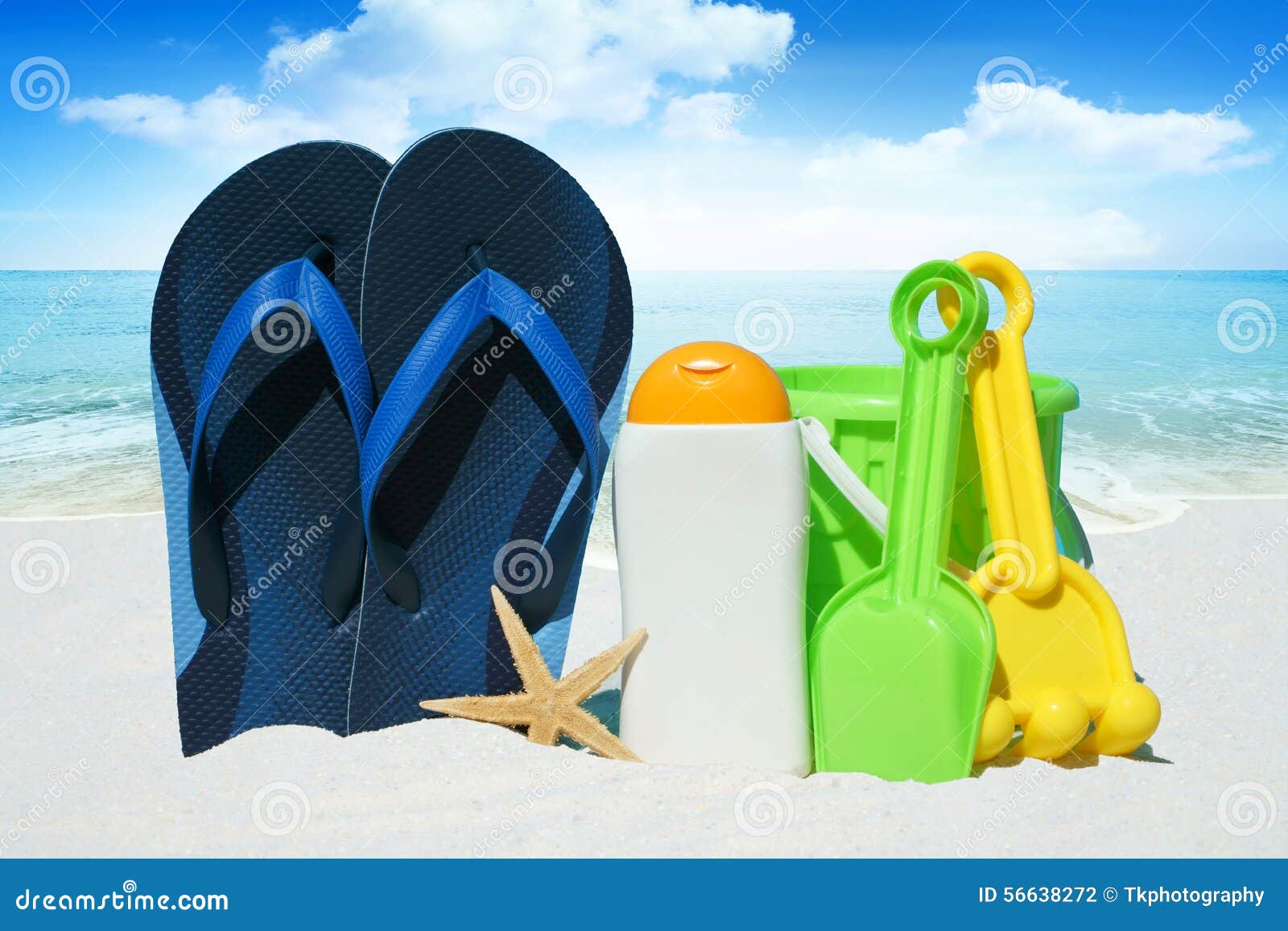 Flip Flops, Sun Cream and Beach Toys Stock Photo - Image of care ...