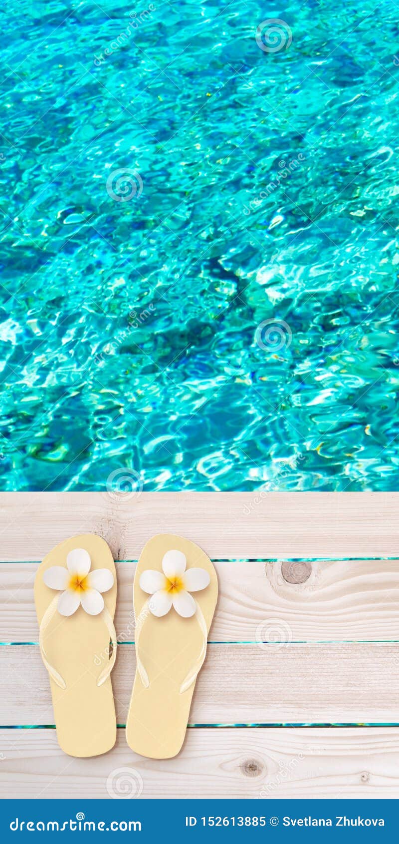 Flip Flops with Tiare Flowers on the Wooden Planks Decking Above ...