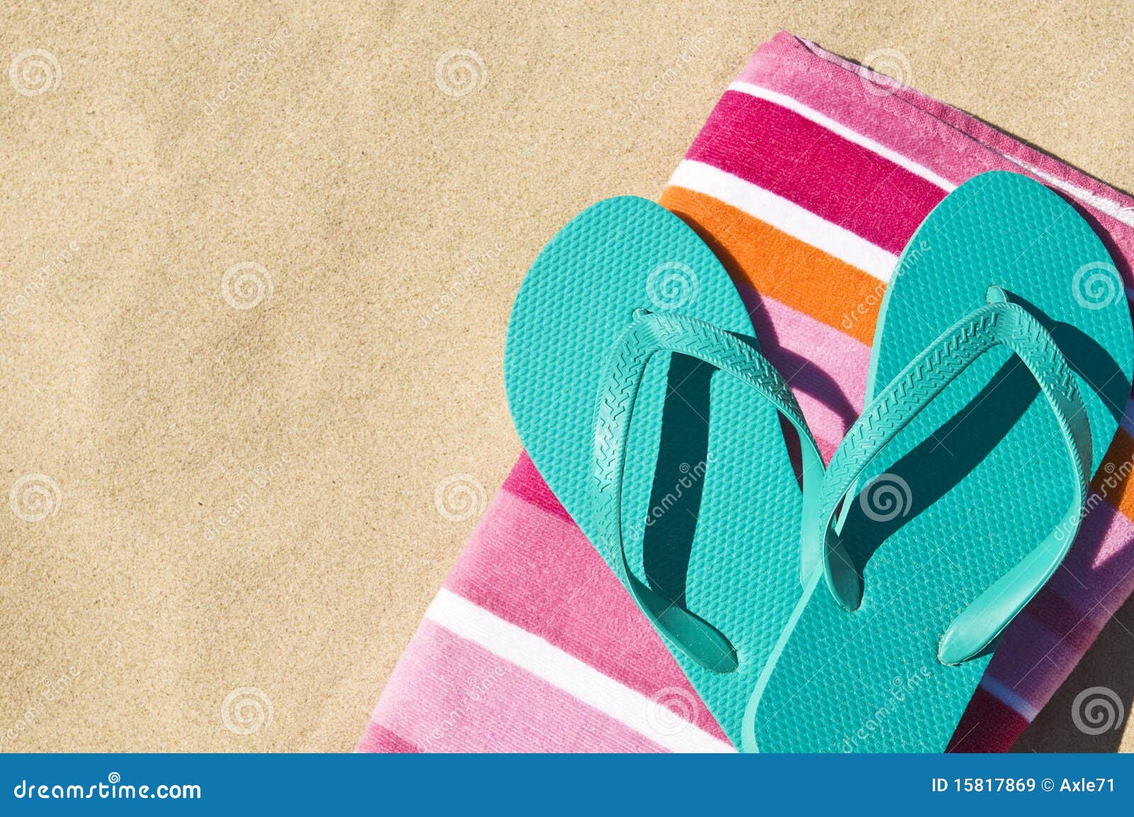 Flip-flops on towel. stock image. Image of beach, towel - 15817869