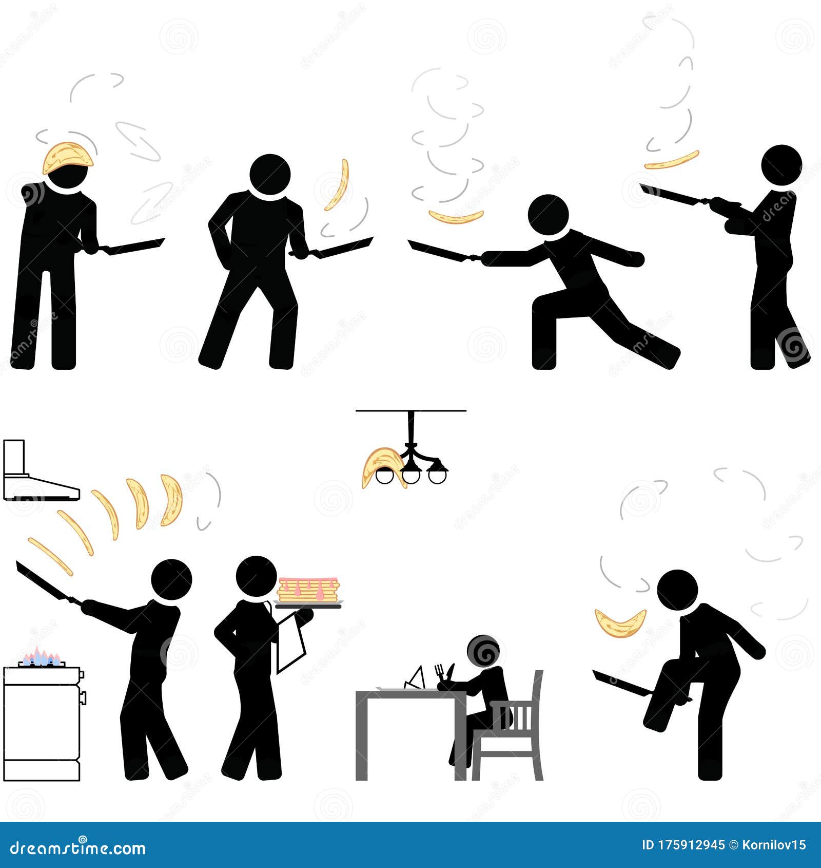 Flipping Pancakes with Skillful Ease Stock Vector Illustration of