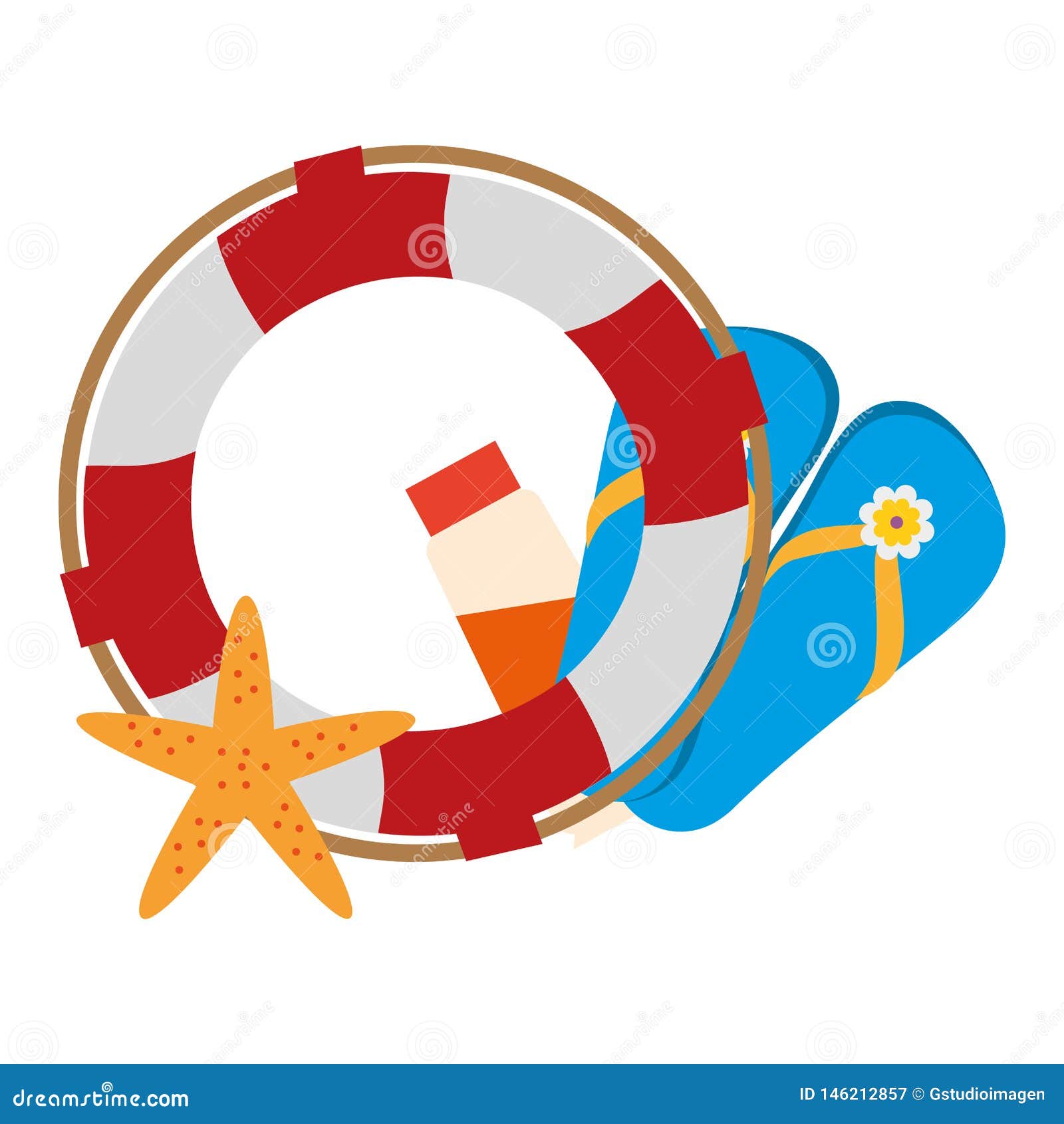 Float Lifeguard with Starfish and Sandals Stock Illustration