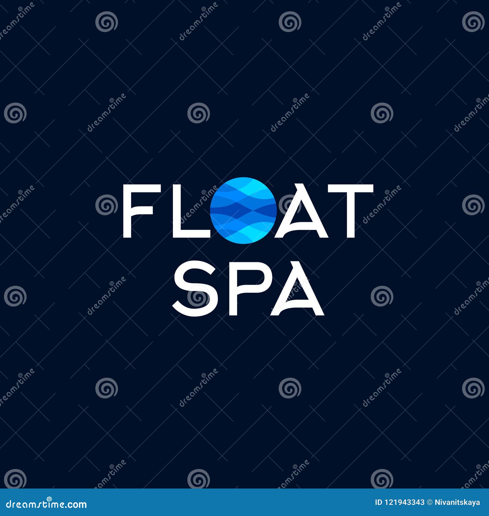 Float Spa Logo. Blue Waves in a Circle on a Dark Background