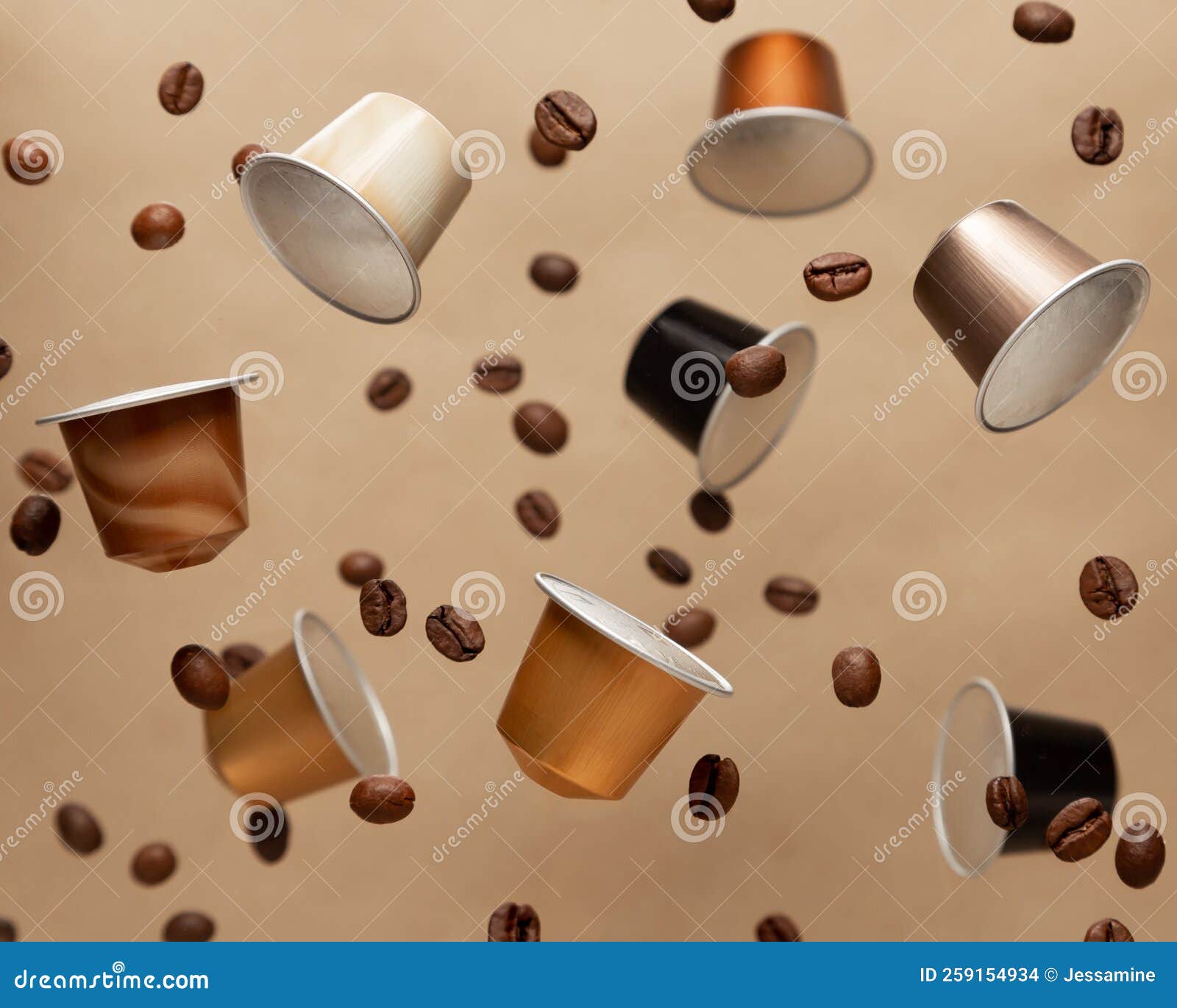 floating coffee capsules with coffee beans