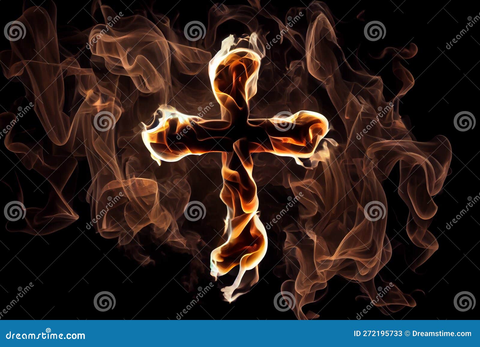 Floating Cross Made of Twisting Fire on a Dark Background. AI Generated ...