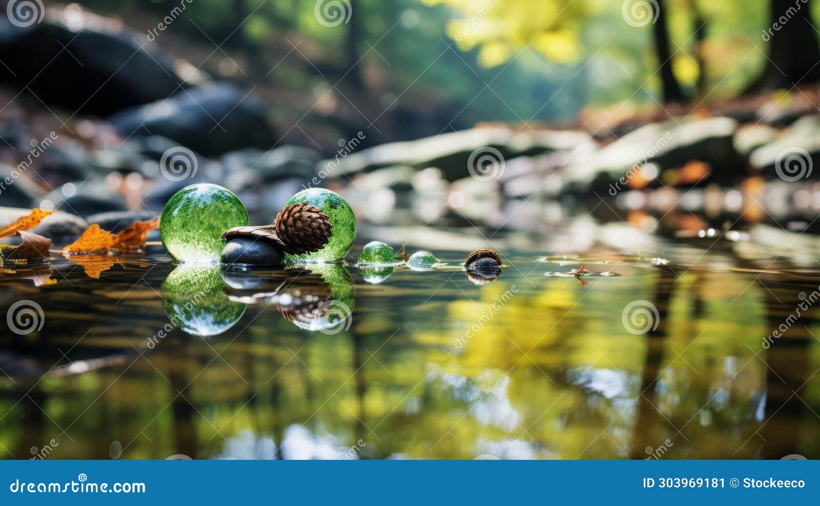 Floating Glass Balls: Adventurecore Nature-inspired Imagery Stock