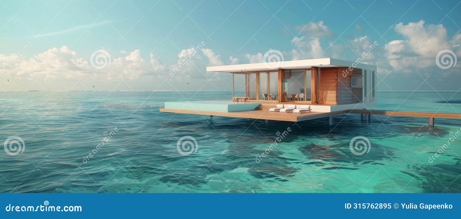 floating house in the middle of the ocean