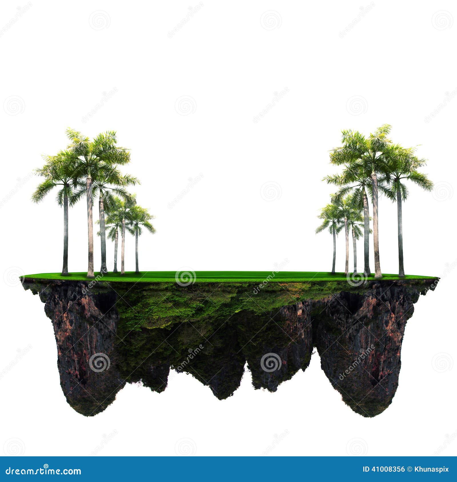 floating island with green plam tree and grass field