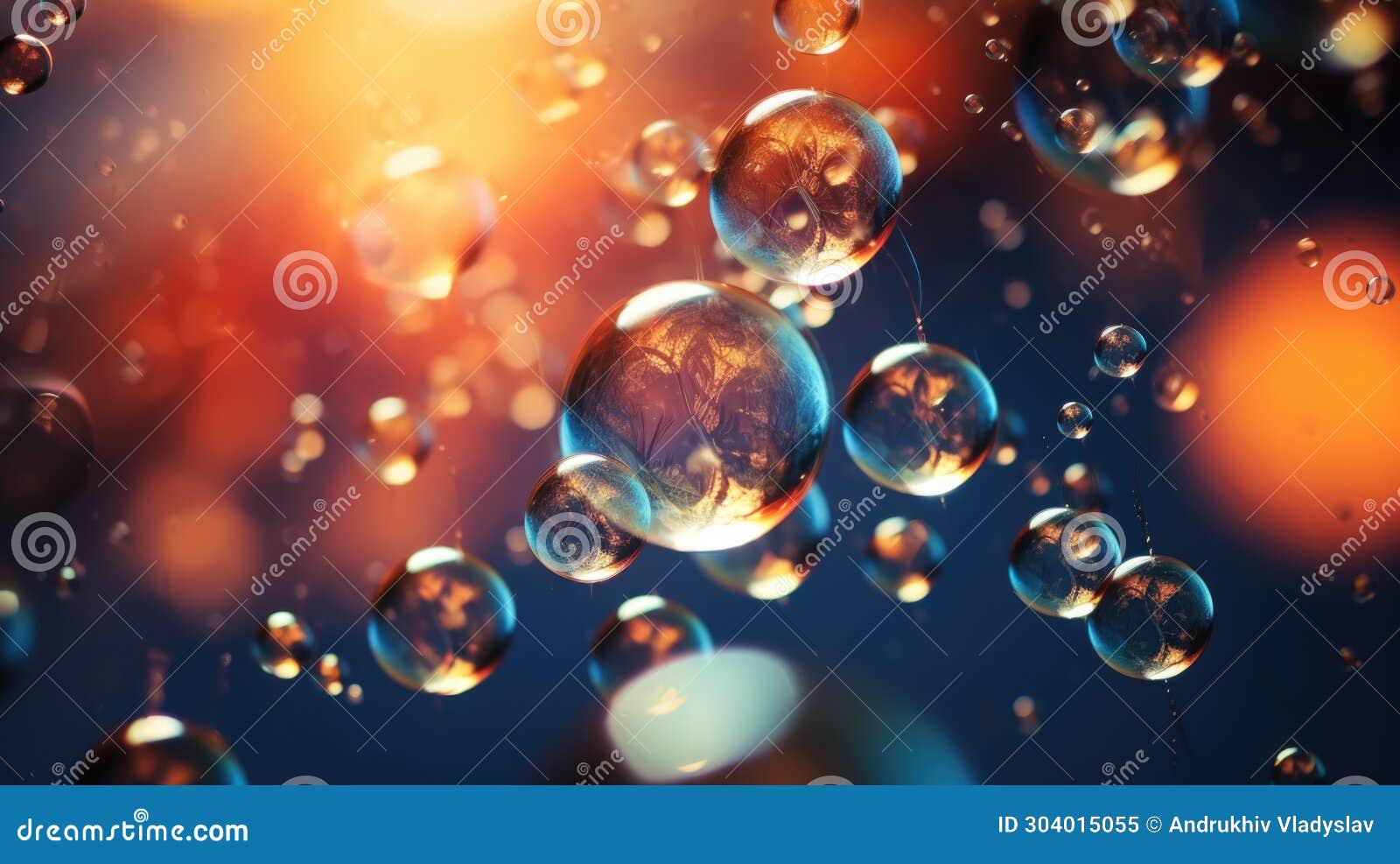 Floating Light Bubbles Closeup, Abstract Illustration Stock