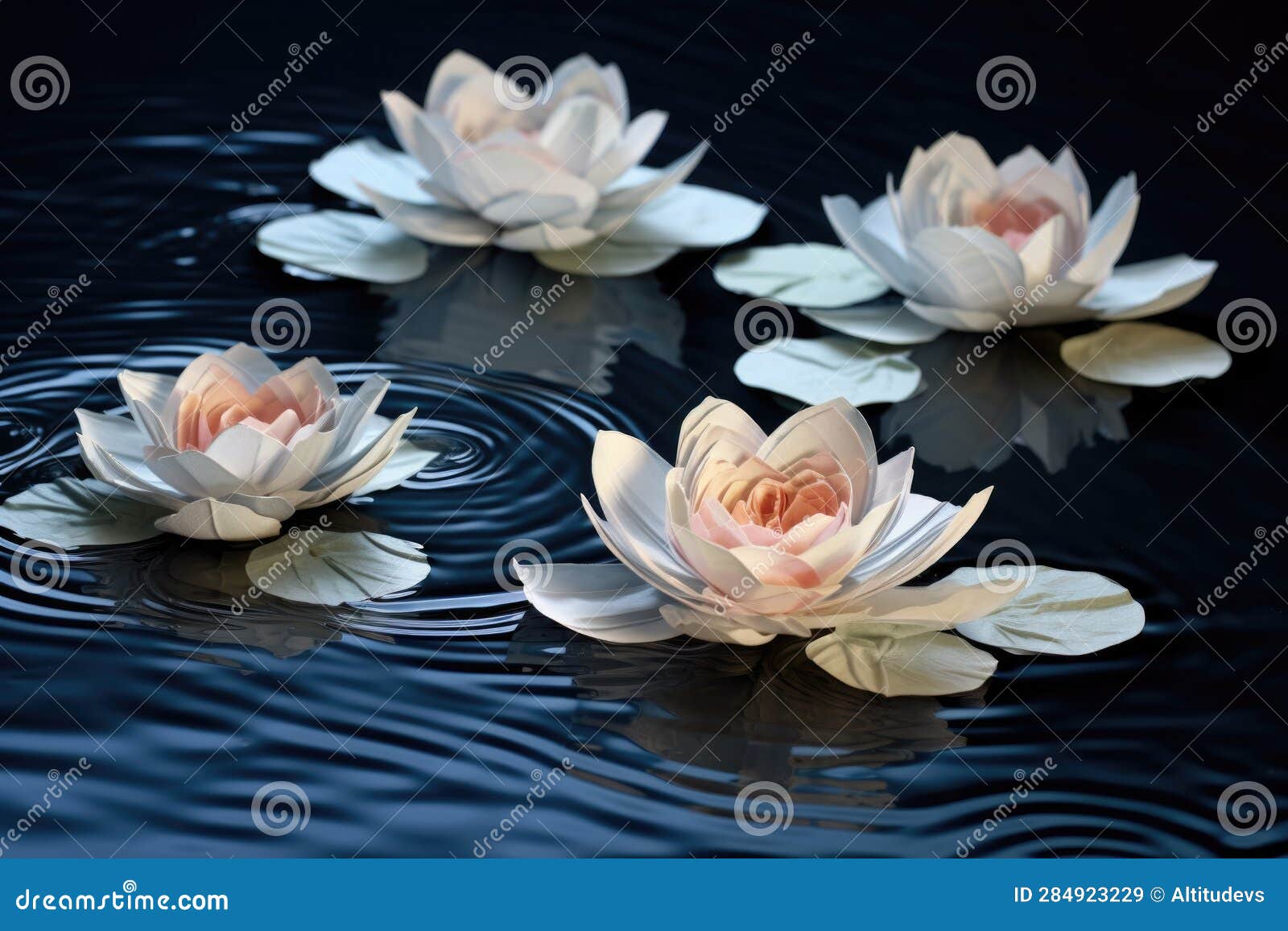 Floating Paper Flowers on Water, Creating Ripples Stock Image Image
