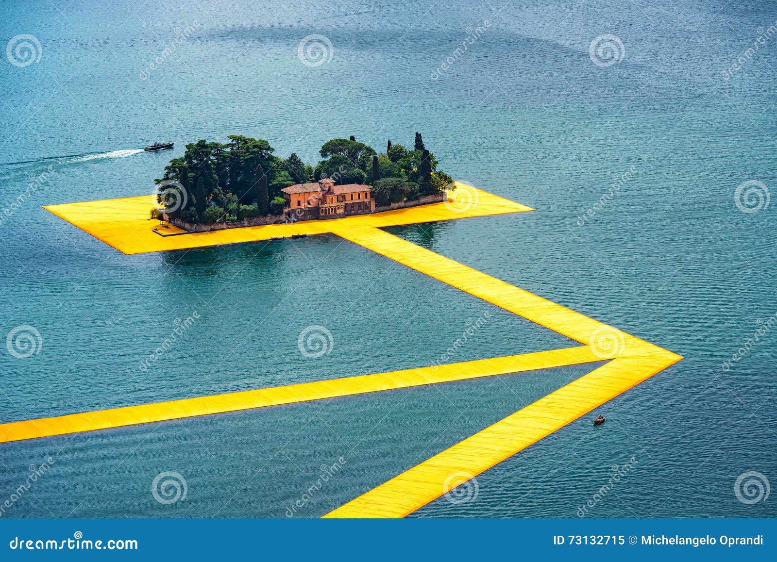 the floating piers. the artist christo walkway on lake iseo st.paul island.