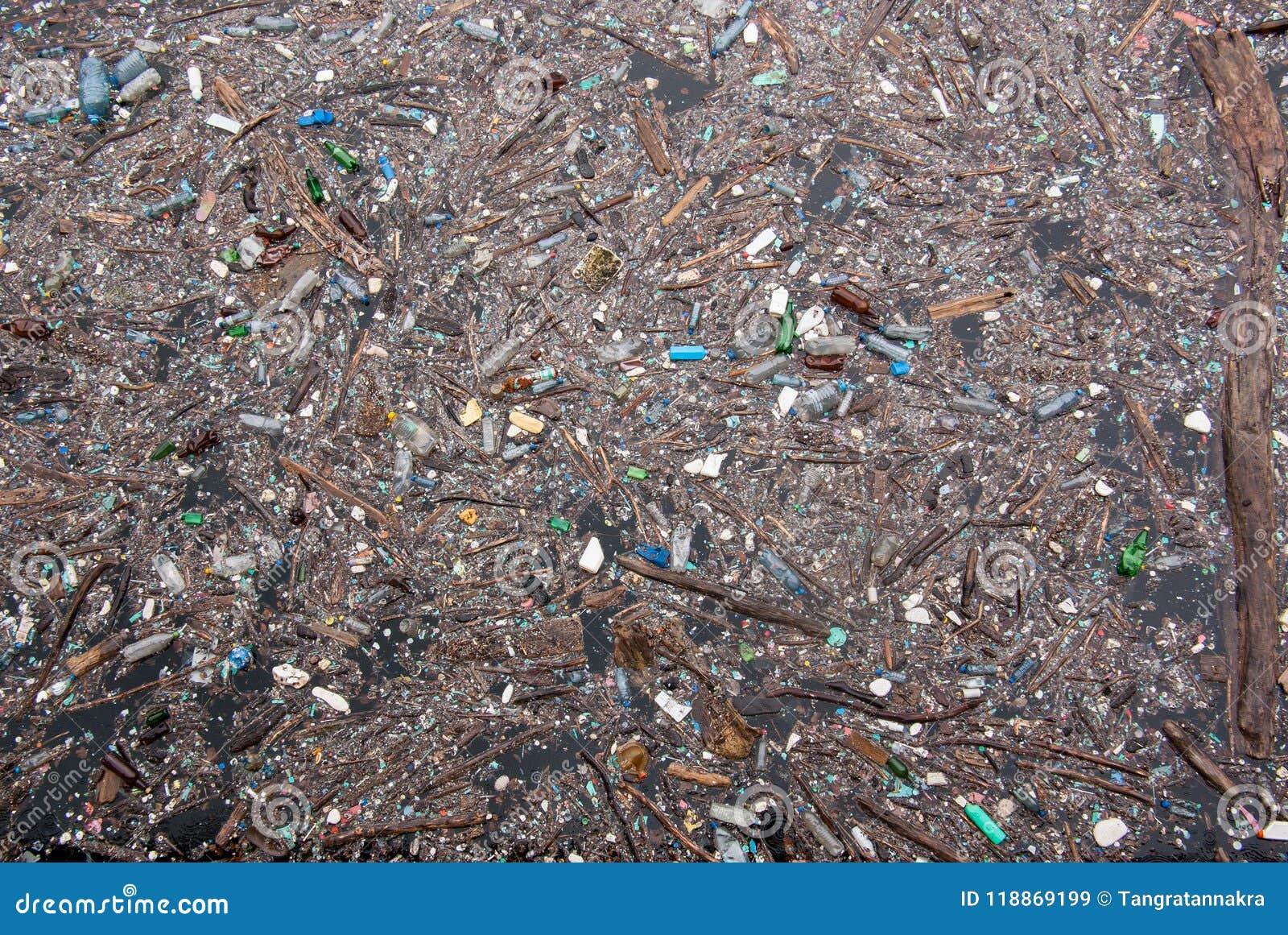 floating plastic pollution in a dam