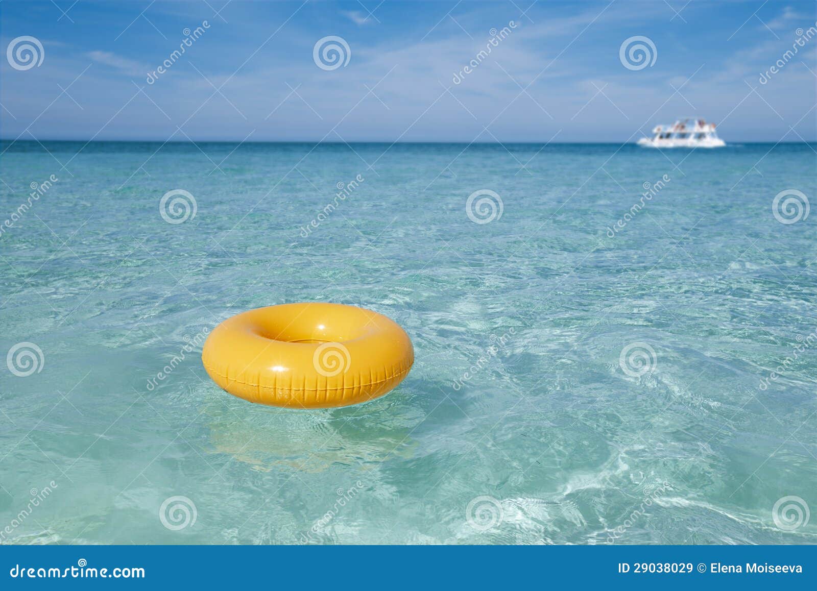 Floating Ring on Blue Clear Sea with White Boat Stock Image Image of