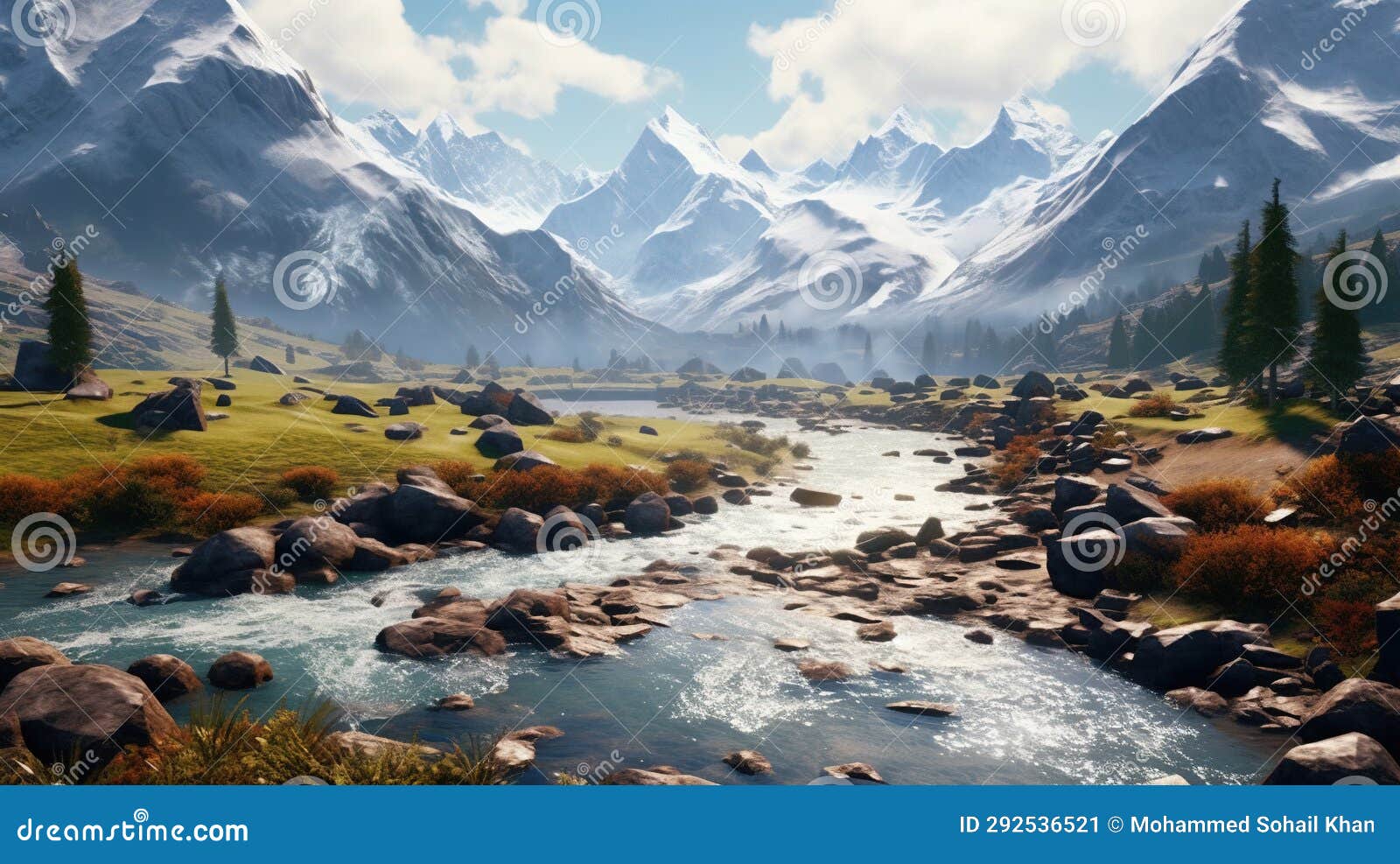 Floating River Water Surrounded by Big Snow Moutains Background Stock ...