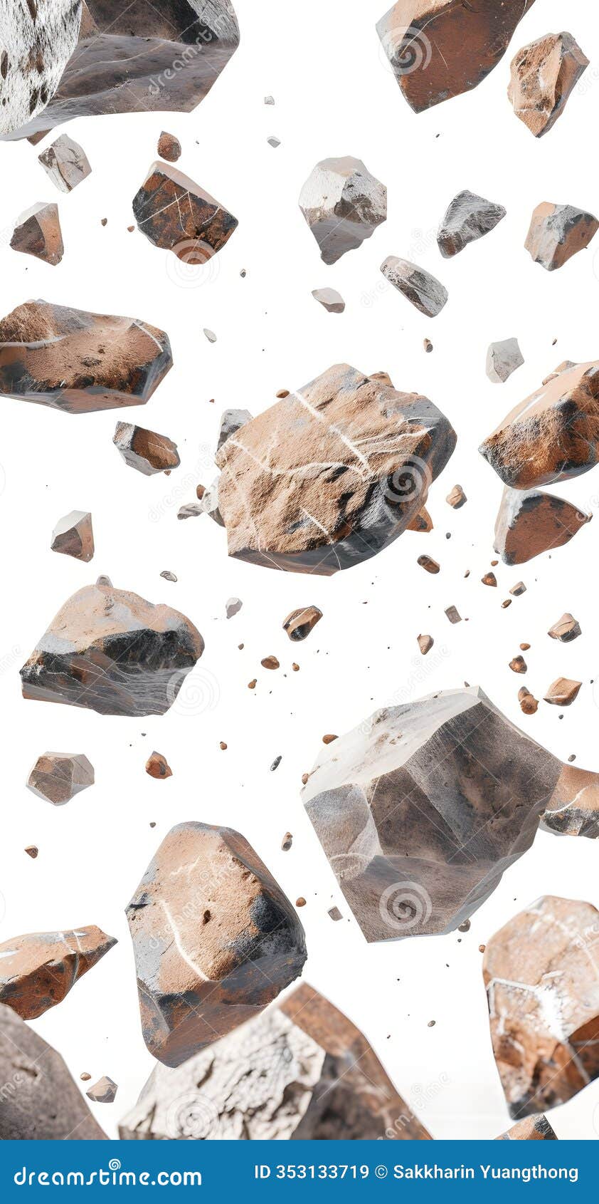floating rocks in white background for visual composition