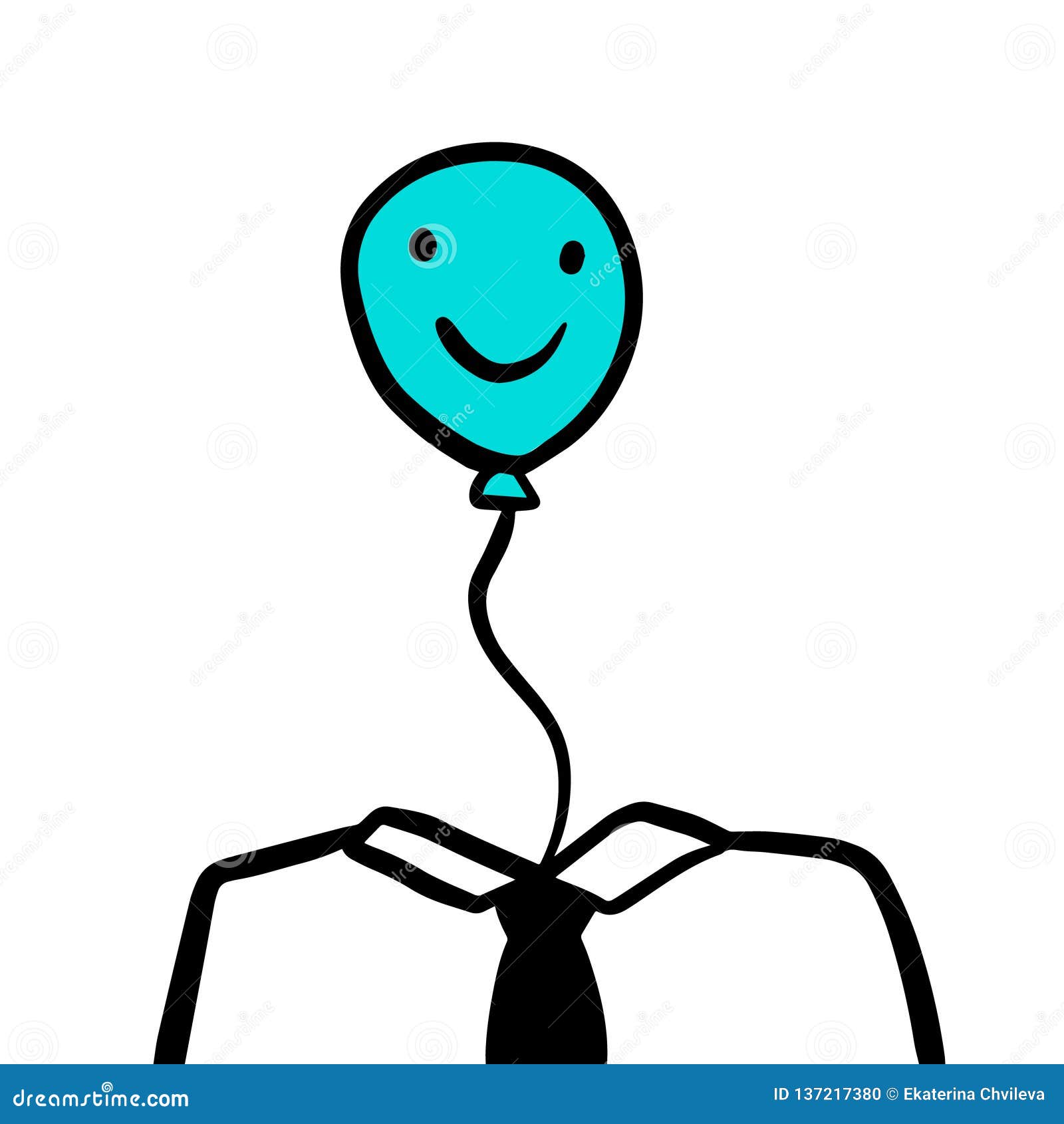 Floating Smiling Balloon Head Hand Drawn Illustration Stock Vector