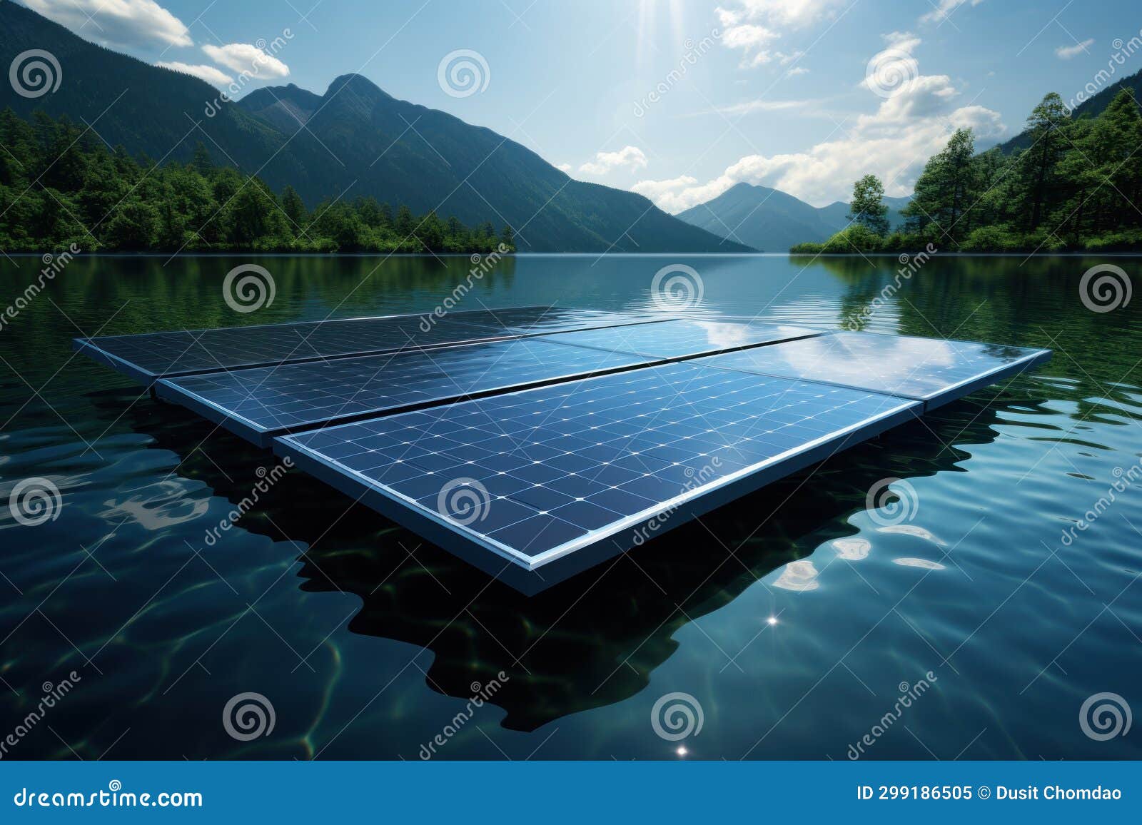 floating solar panels, concept of green energy. generative ai