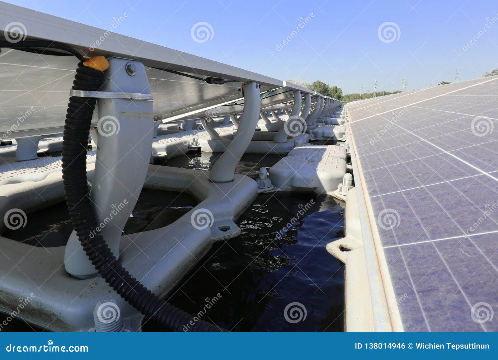 floating solar pv system close up view