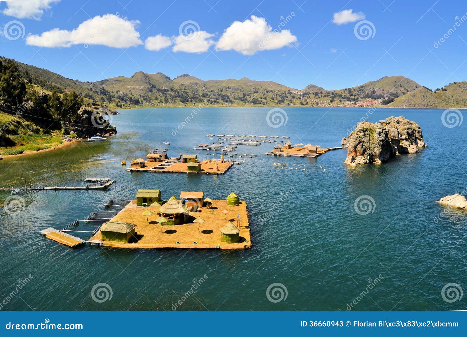 Floating Uros islands on lake Titicaca, largest high altitude lake in 