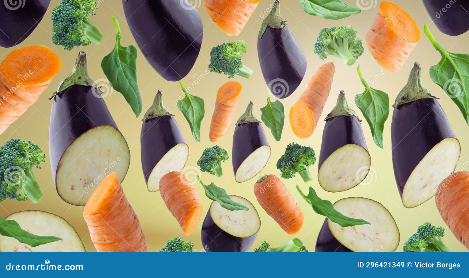 Floating Vegetables Pattern with Carrot, Eggplant, Broccoli and Spinach