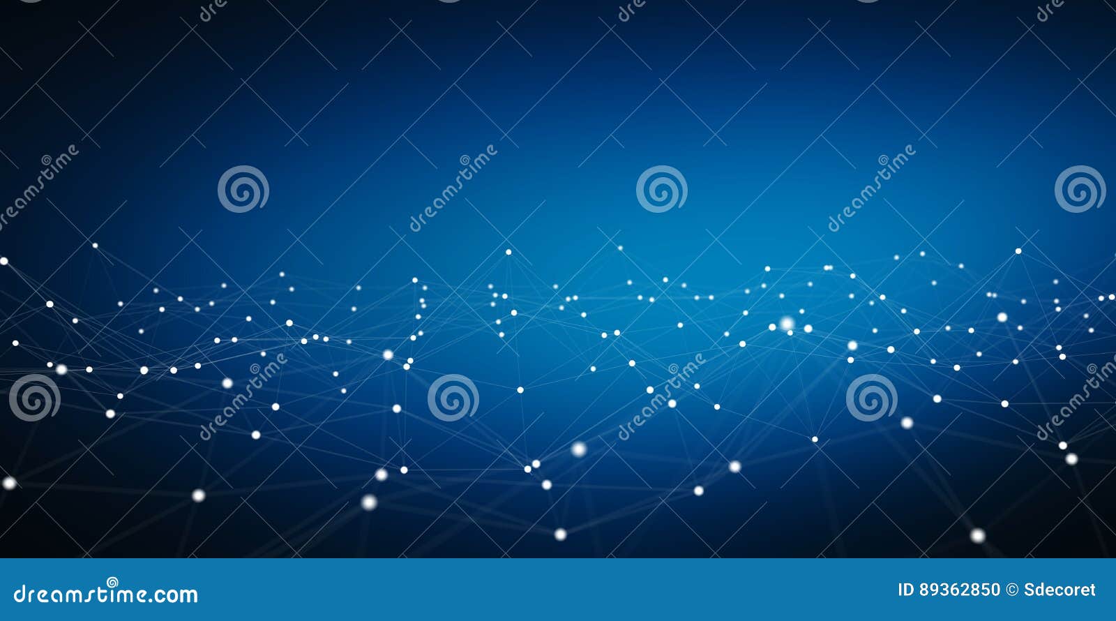 Floating White and Blue Dot Network 3D Rendering Stock Illustration