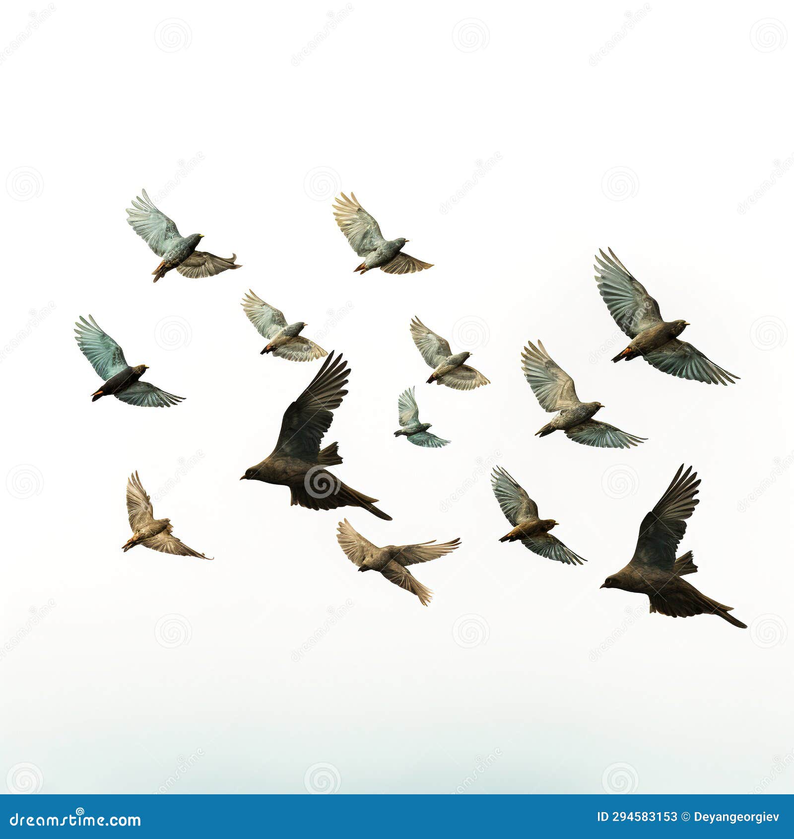 A Flock of Birds Soar through the Air, Their Wings Beating with
