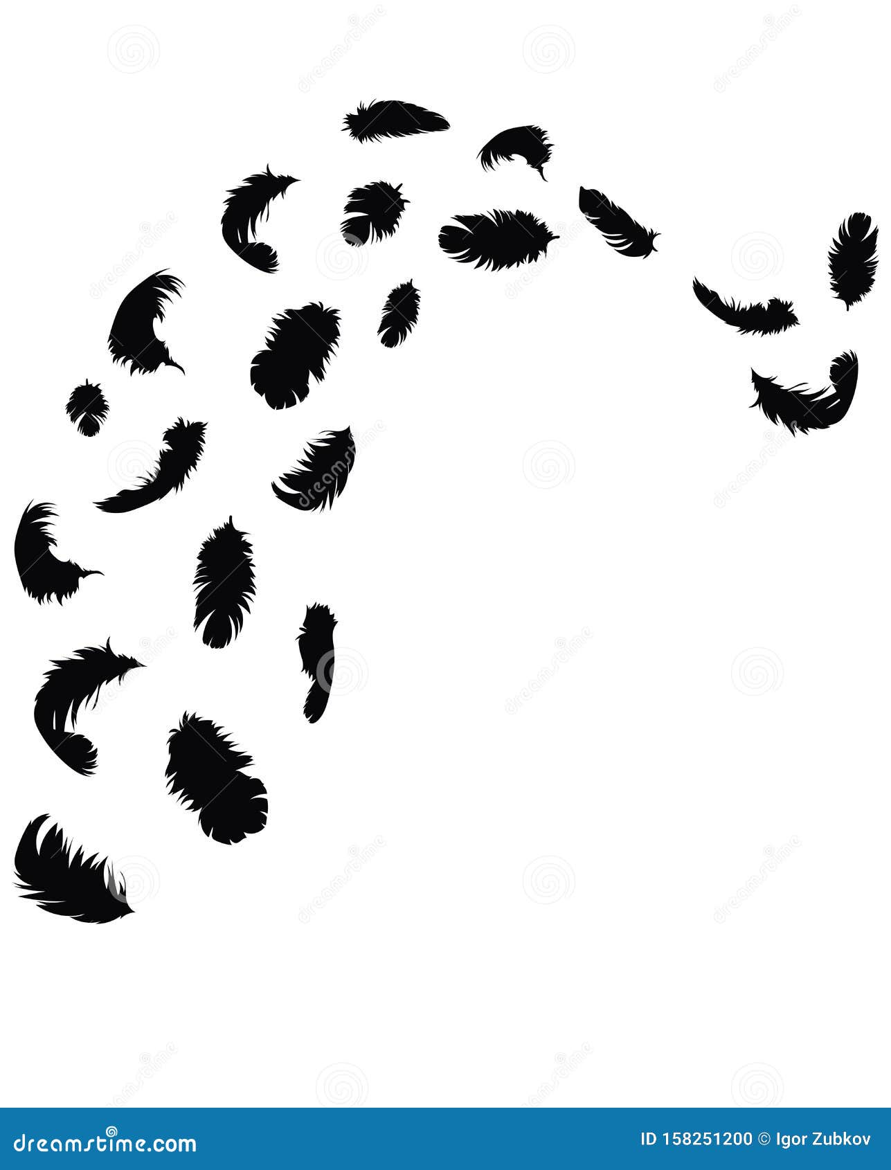Flock of Flying Feathers a Group of Black Silhouettes of Feathers Logo  with a Falling Bird Feather Tattoo Stock Vector  Illustration of feathers  logotype 158251274