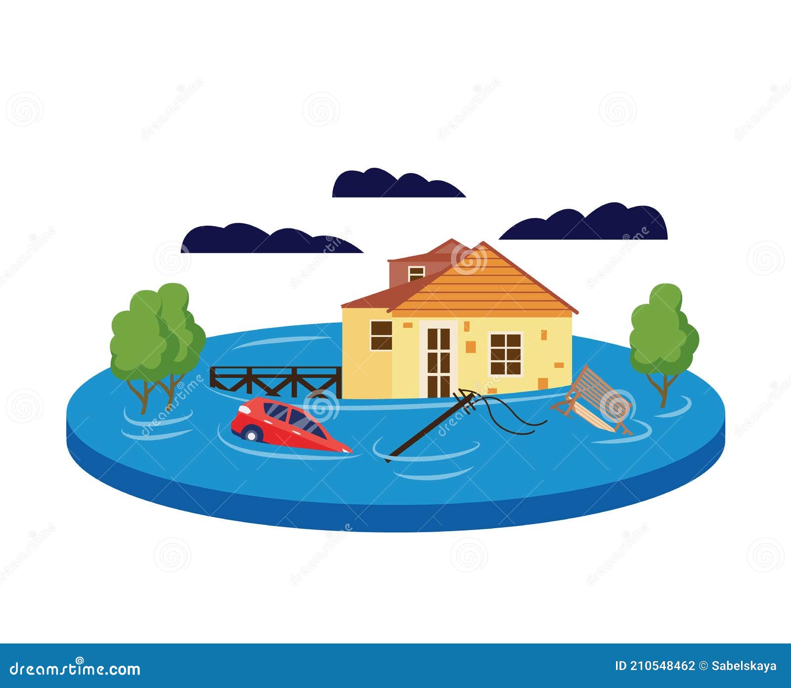 Flood Concept. Cartoon House Drowning in Water from Natural Disaster Stock Vector - Illustration of isolated, river: 210548462 Flood Concept. Cartoon House Drowning in Water from Natural Disaster Stock Vector - Illustration of isolated, river: 210548462