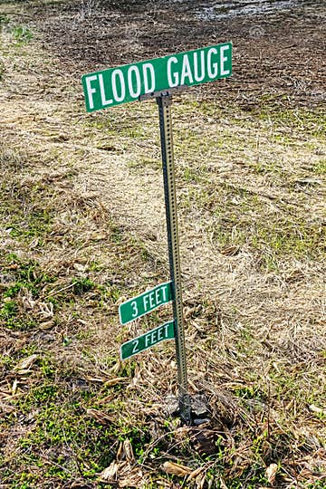 Flood Gauge Marker Sign Post in Inundation Zone Stock Image - Image of ...