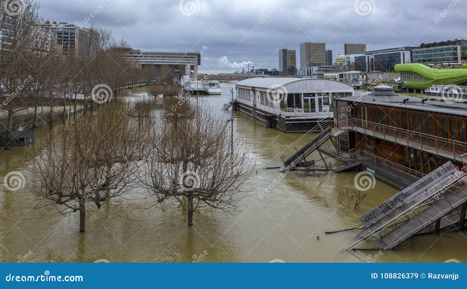 Flood in Paris editorial stock image. Image of environment - 108826379