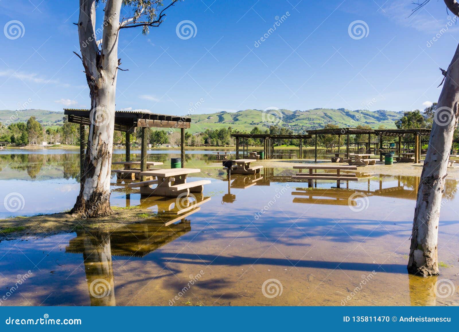 Flooded Meadow And Picnic Tables, Cunningham Lake, San Jose, South San