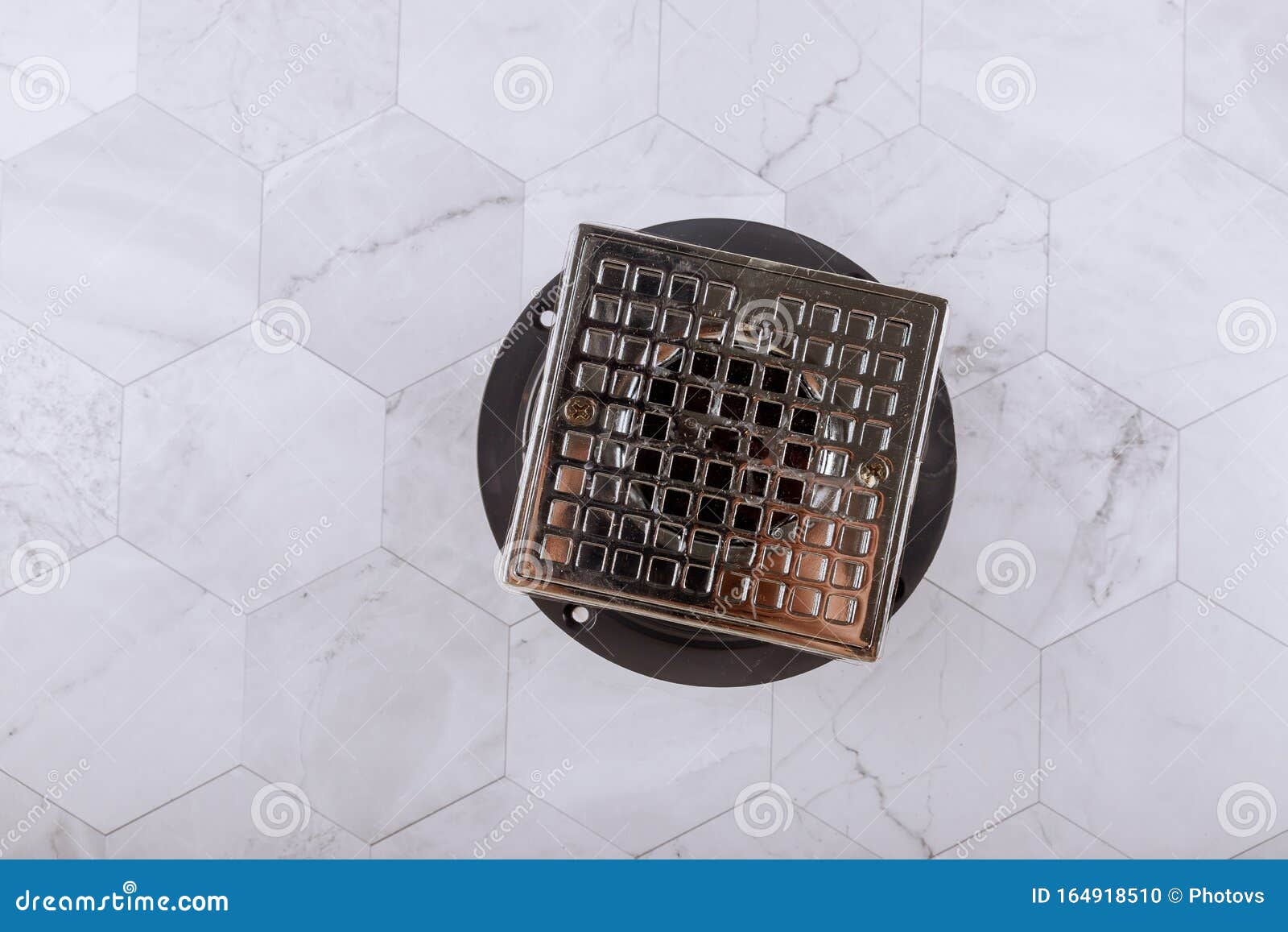 Floor Drain From Modern Shower In Cover Is Stainless Steel Drain