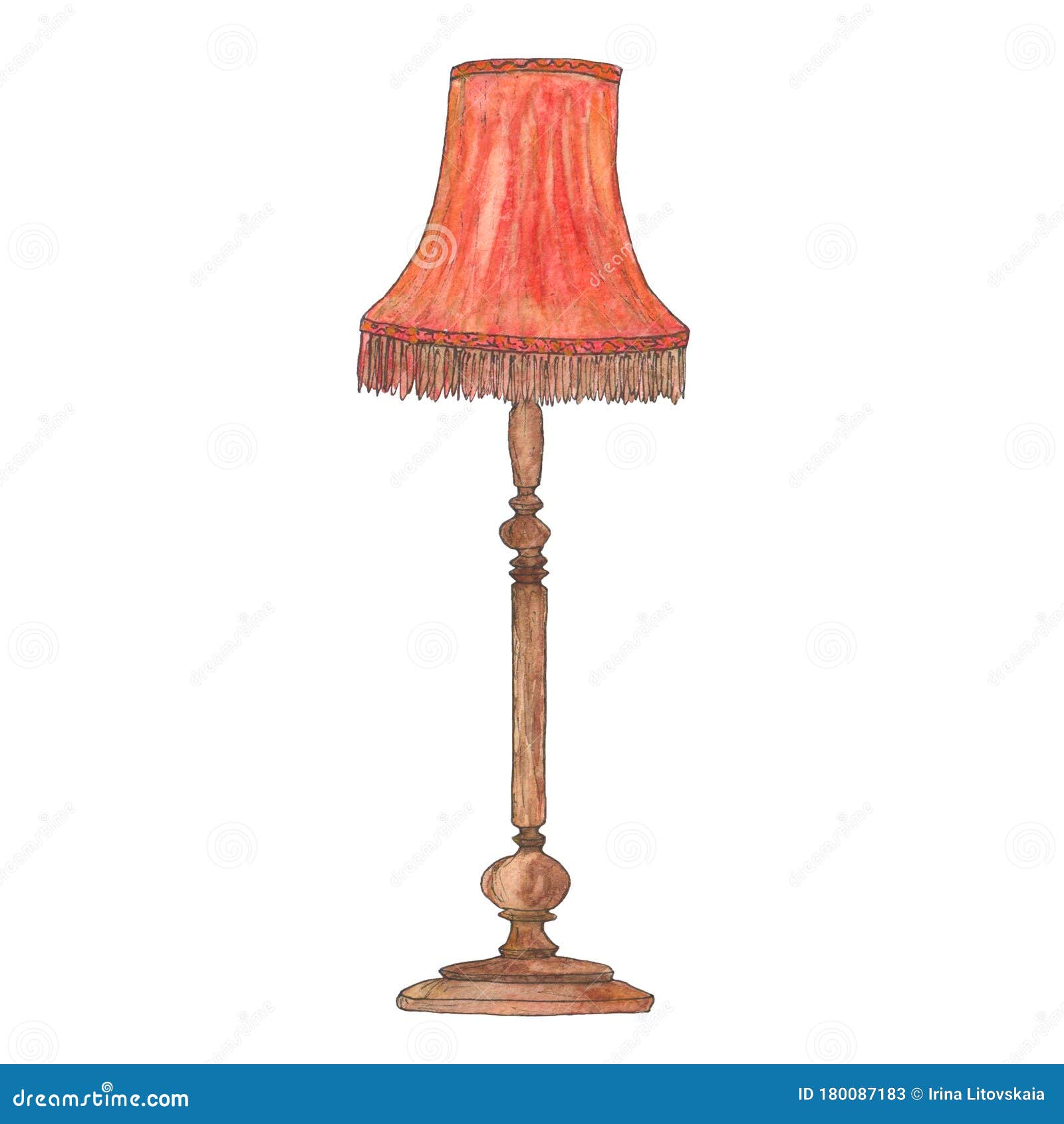 Download Floor Lamp With Red Lampshade And Fringe Watercolor Sketch Stock Illustration Illustration Of Lampshade Design 180087183