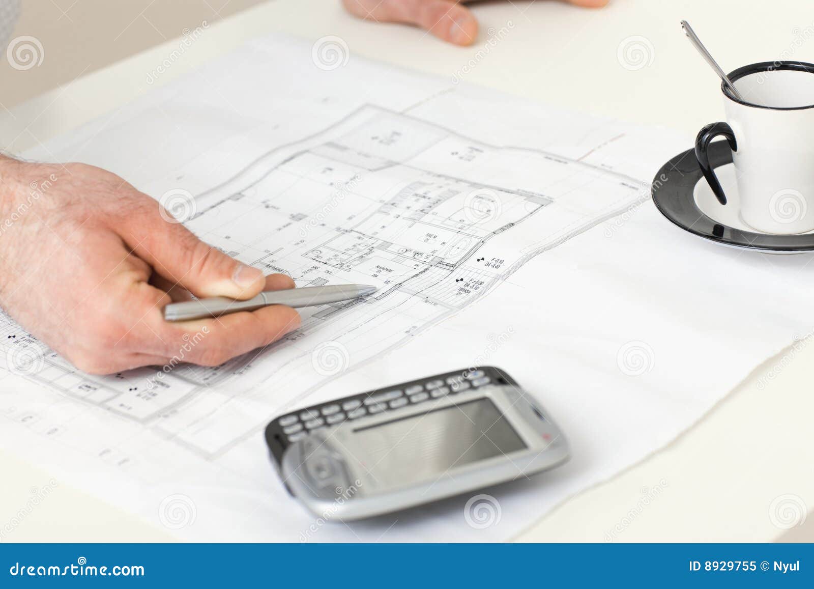 Floor Plan on Architect S Desk Stock Image Image of mobilephone