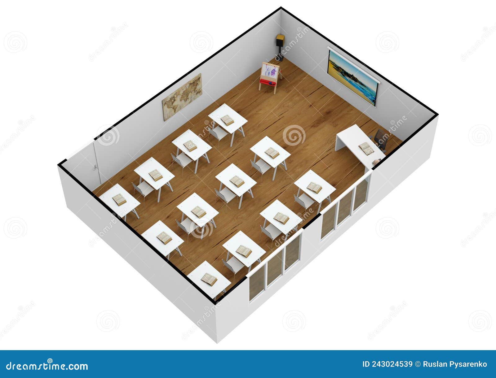 Floor Plan. Class Room Plan. Presentation Isometric Classroom. Stock Illustration Illustration