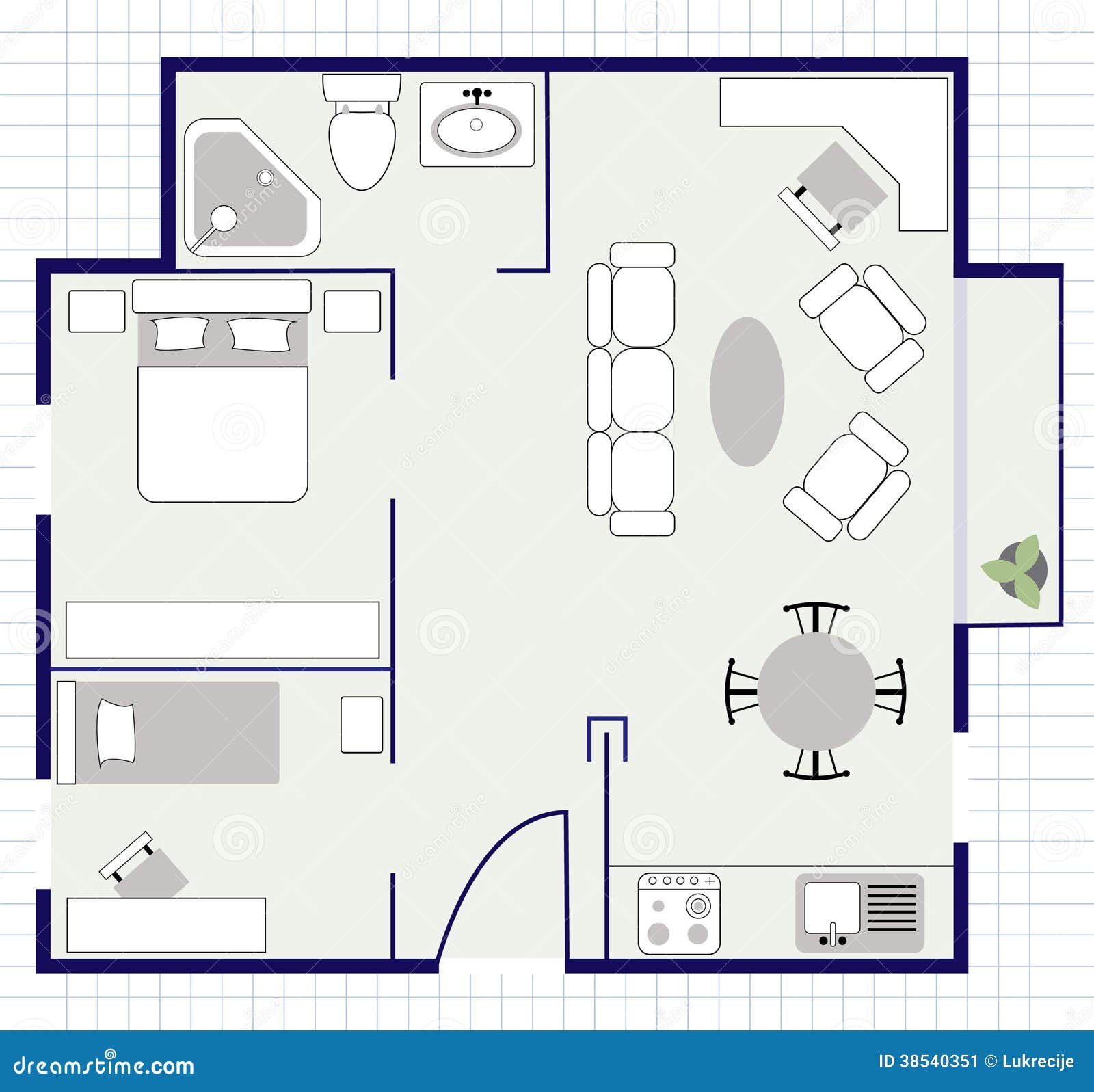 Floor Plan With Furniture On The Paper Stock Vector Illustration