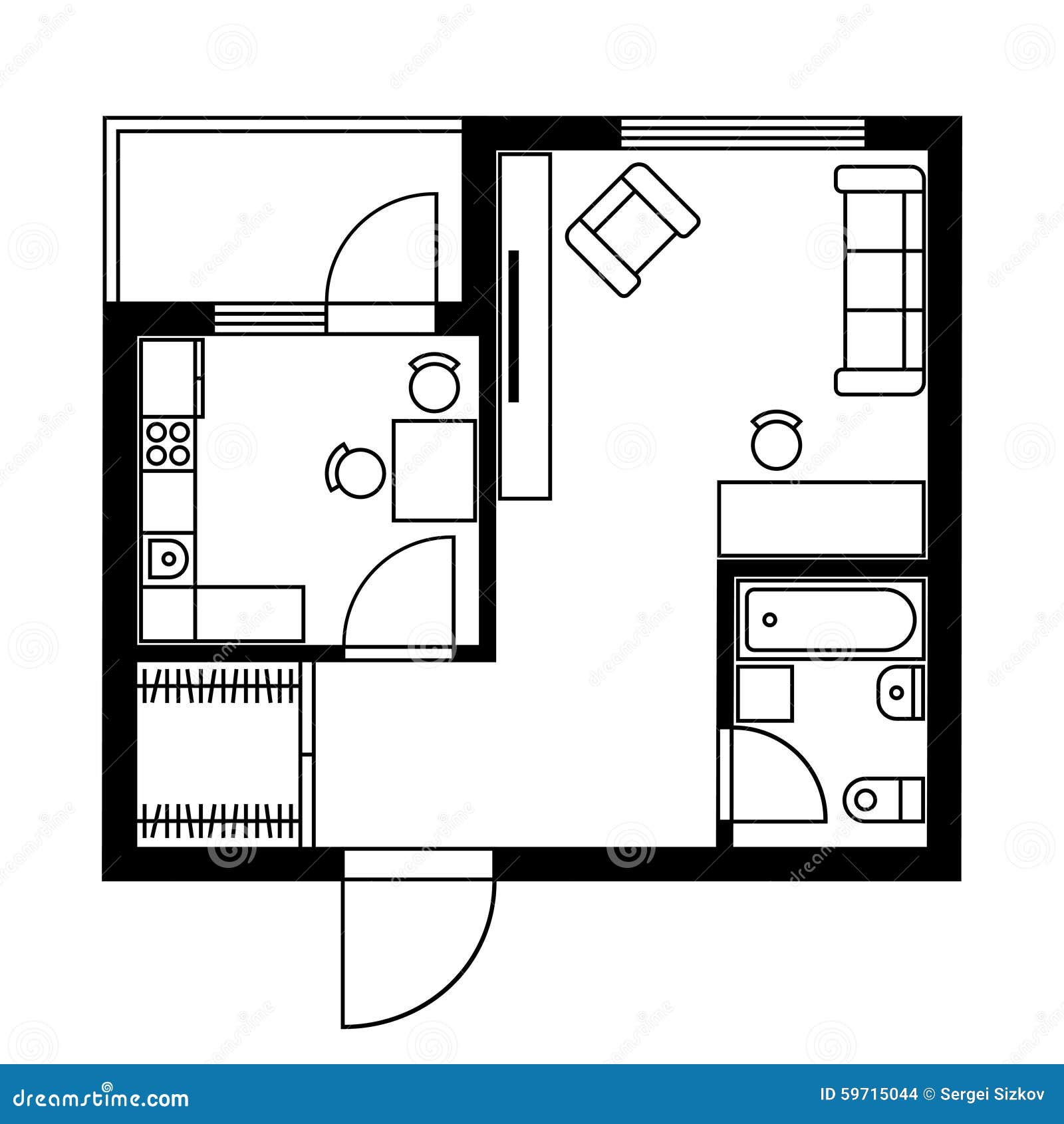 Floor Plan Of A House With Furniture. Vector Stock Vector 