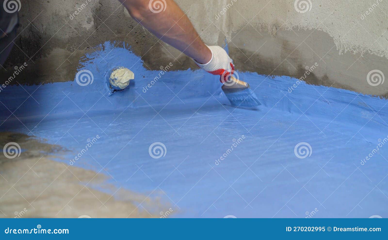 Floor Waterproofing, White. Working Waterproofing Around The Wall