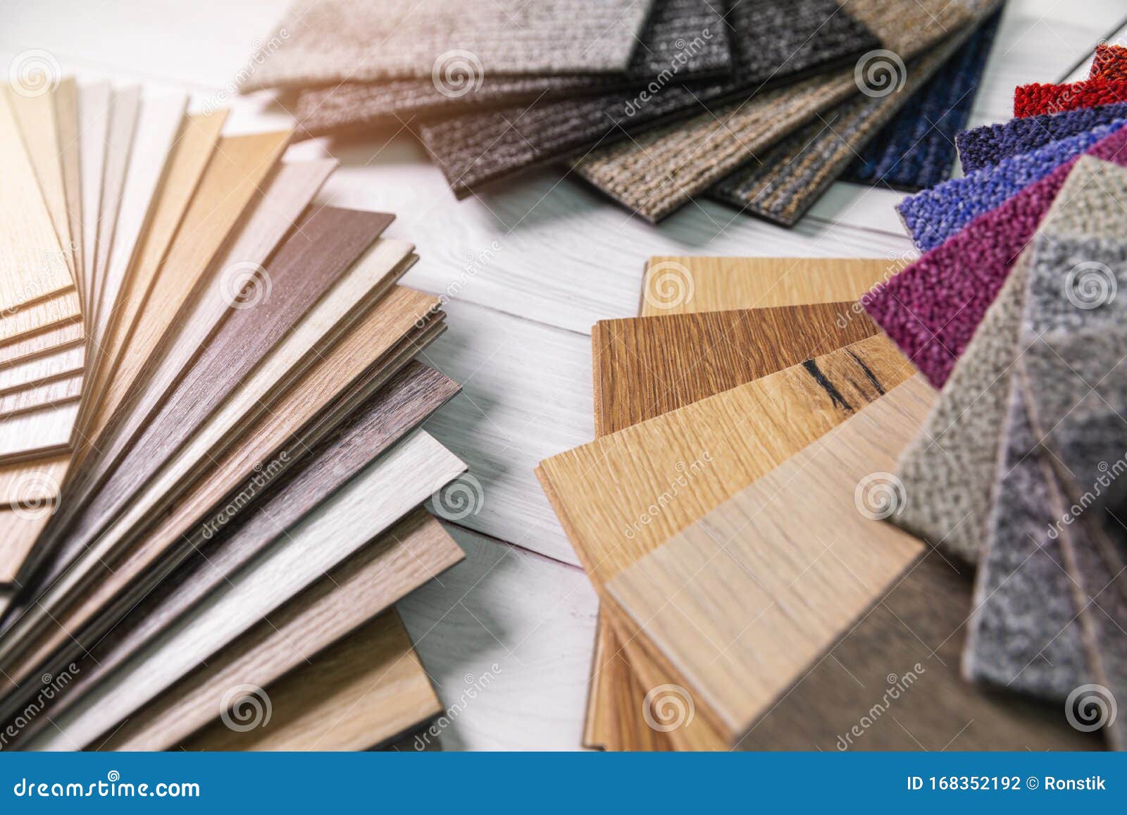 flooring and furniture materials - floor carpet and wooden laminate samples