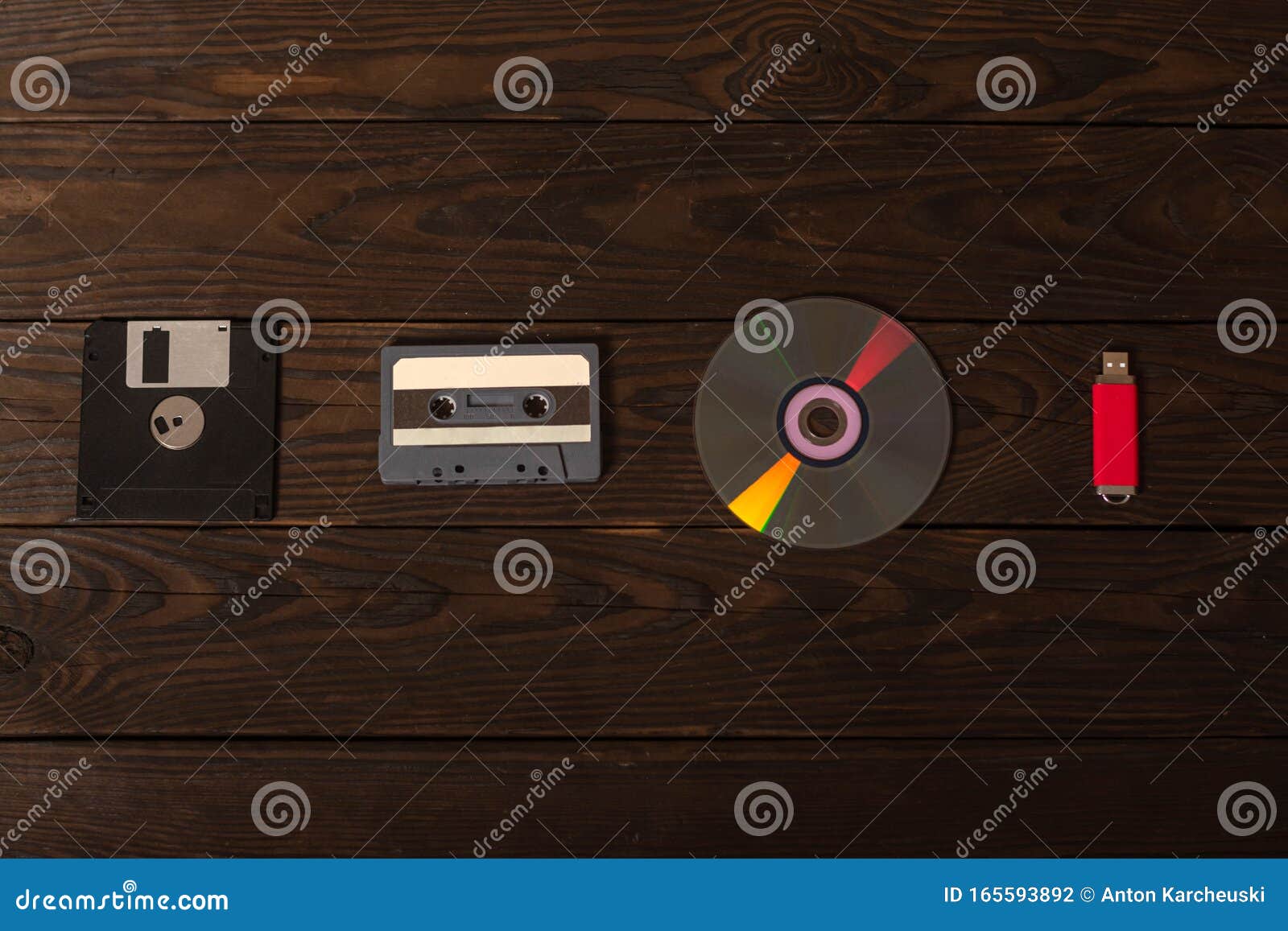 Floppy Disk, Tape Cassette, Cd Drive and Flash Drive Concept Art, Progress in Portable Media 库存