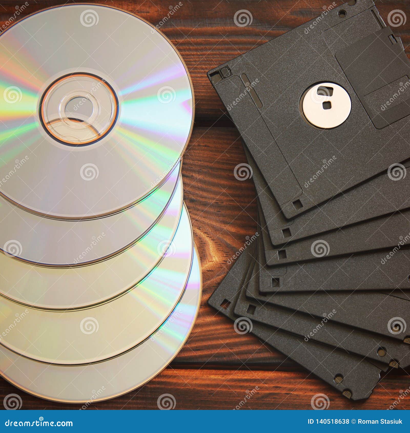 Floppy Disks and Disks on Wooden Background Stock Photo Image of