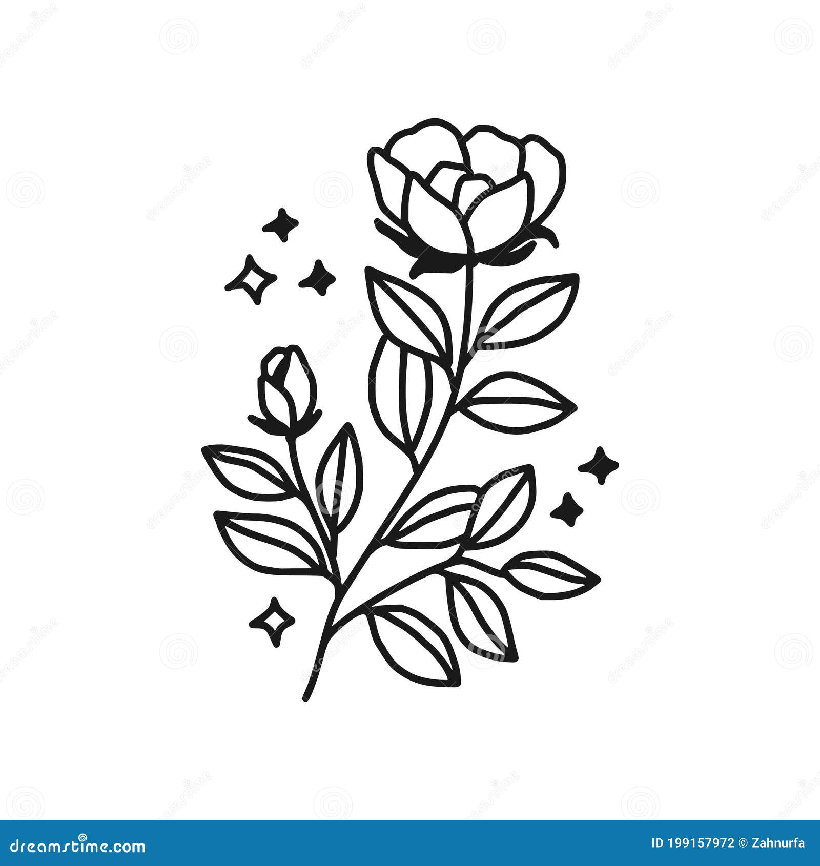 Flor Negra Dibujada a Mano Y Rama De Hoja Elemento Floral Natural Para  Imágenes Prediseñadas O Logotipo Ilustración del Vector - Ilustración de  marco, arte: 199157972