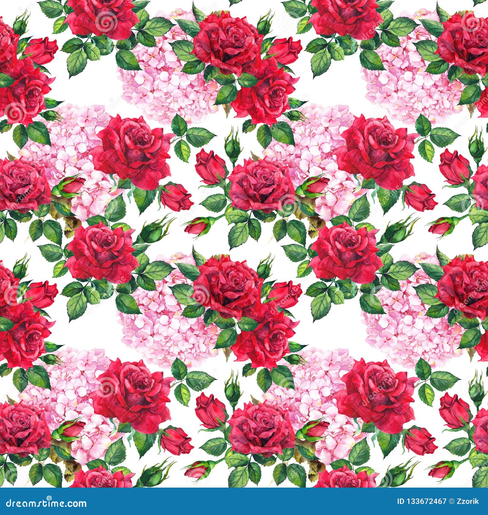 Floración Romántica - Hortensia, Flores De Las Rosas Rojas Fondo Floral Del  Verano Inconsútil Watercolor Stock de ilustración - Ilustración de fondo,  color: 133672467