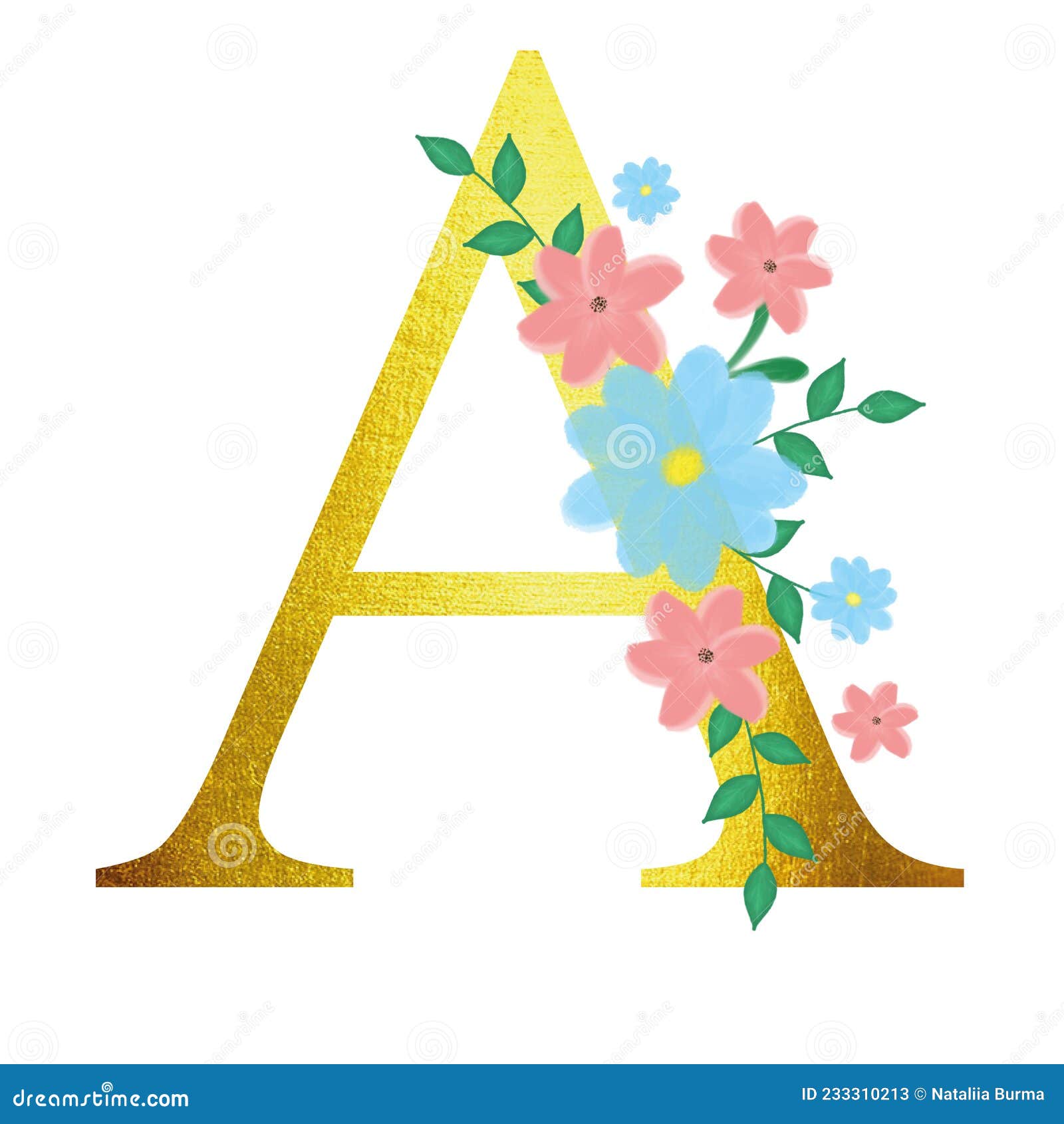 Floral Alphabet with Golden Letters. Illustration for Invitation Cards ...