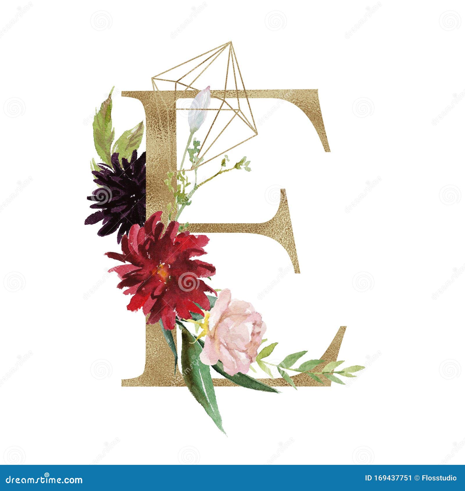 Floral Alphabet - Letter E With Flowers Bouquet Composition And