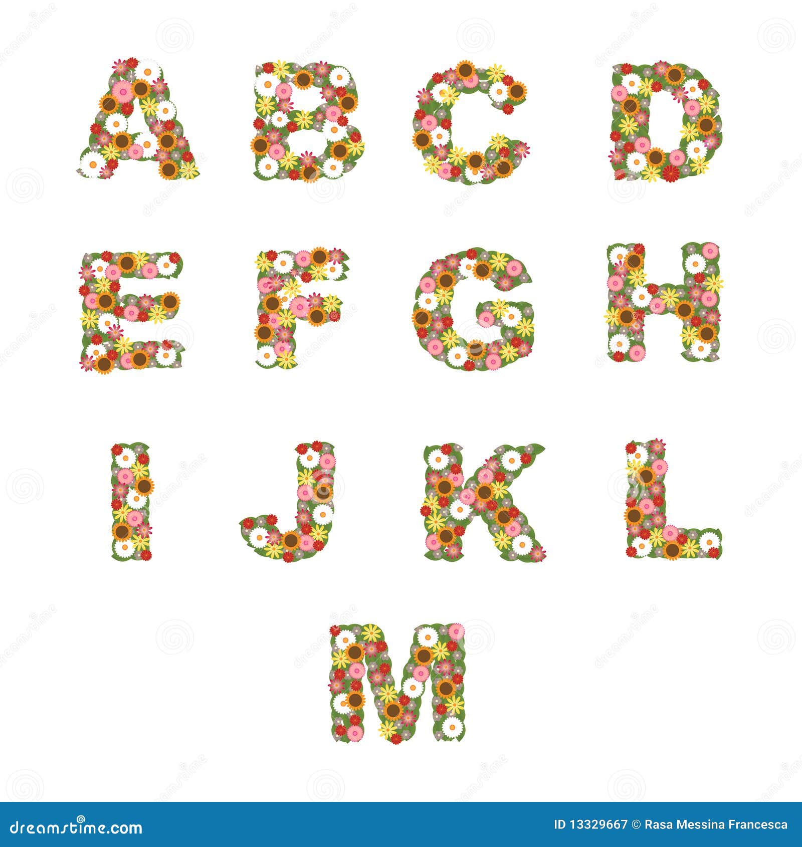 Floral Alphabet [a - M] Set Stock Vector - Illustration of color ...
