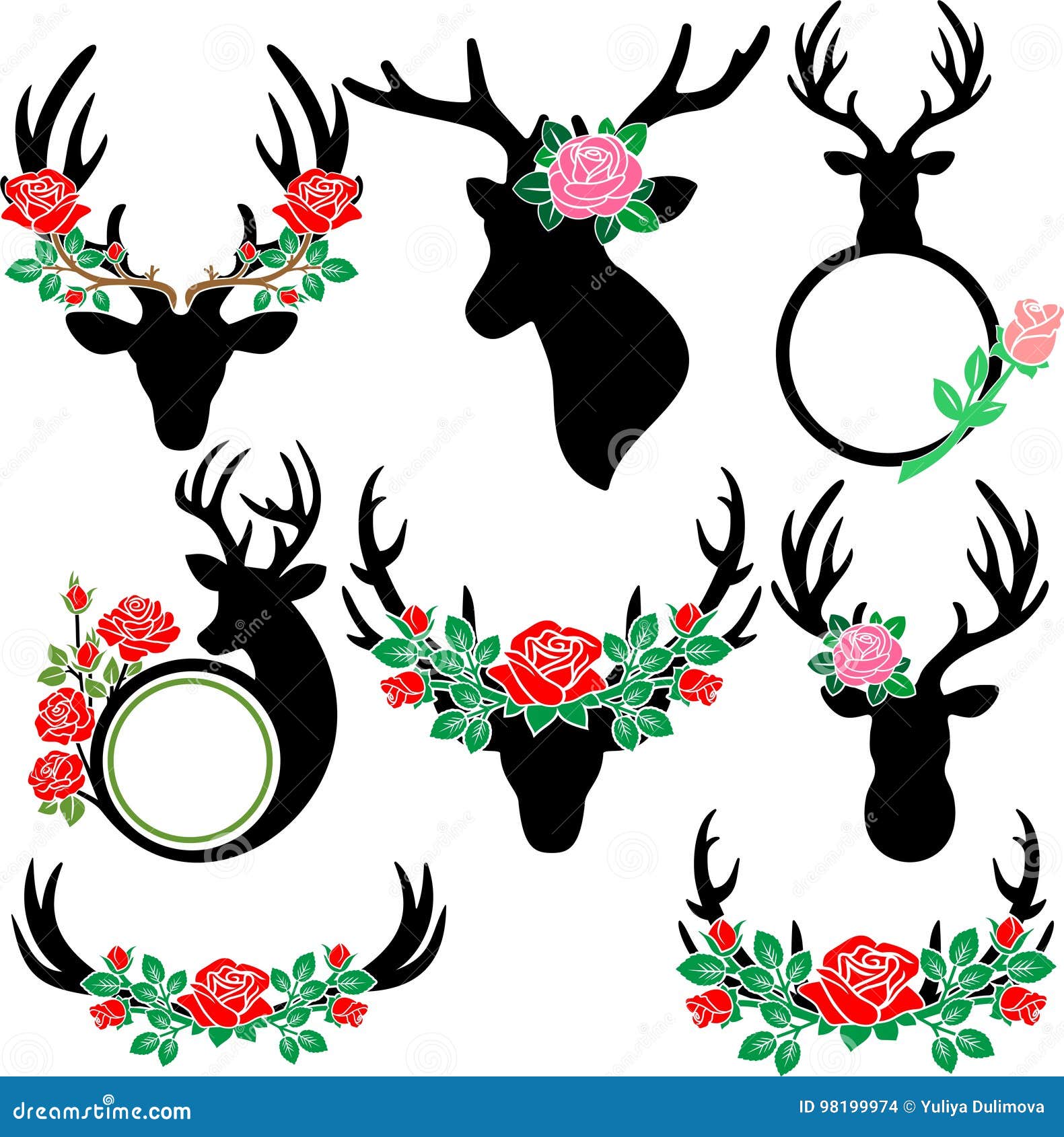 Download Floral Antlers And Deer Head Elements Stock Vector ...