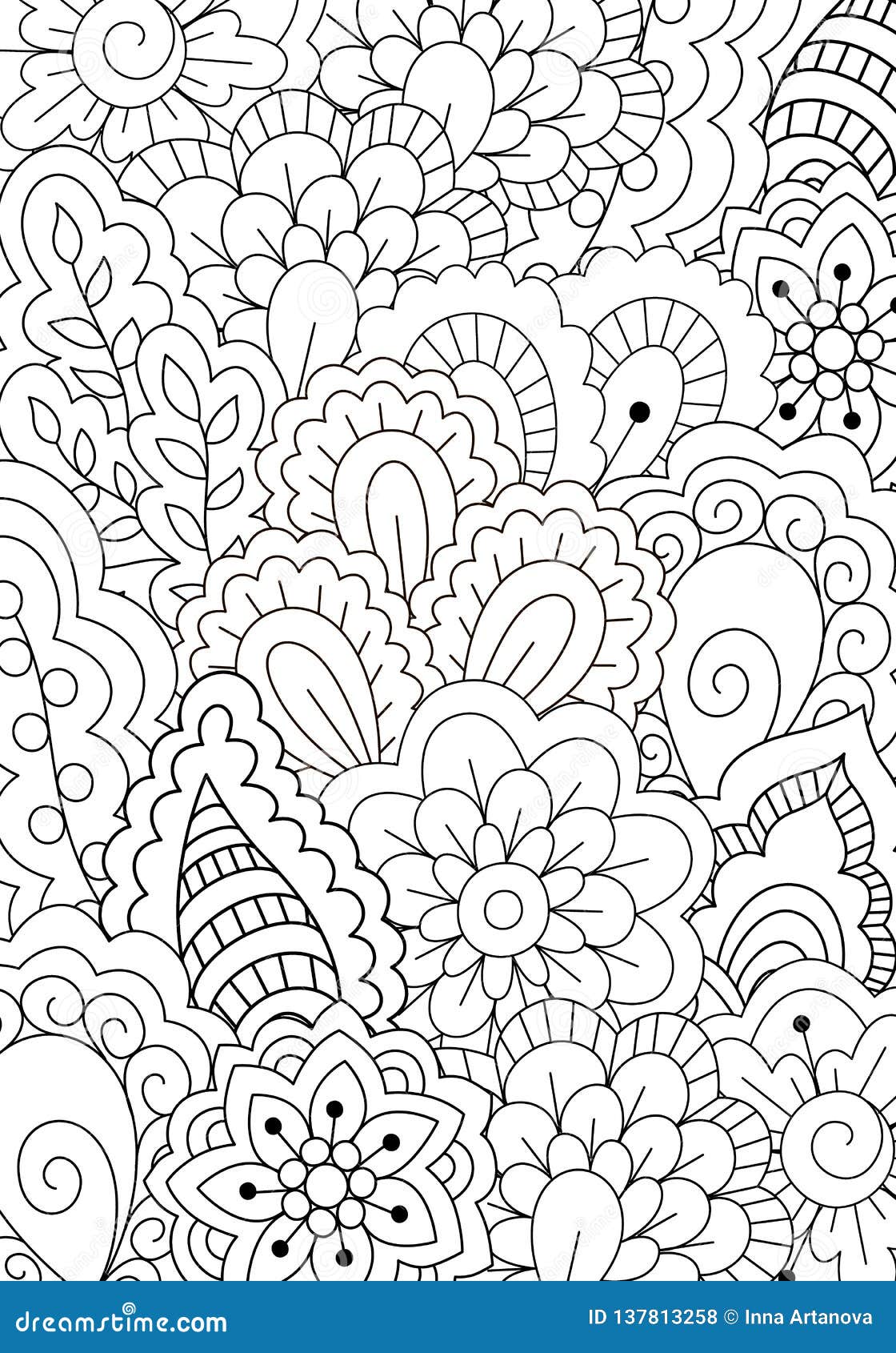Download Floral Background For Adult Coloring Book. Stock Vector - Illustration of circle, curve: 137813258