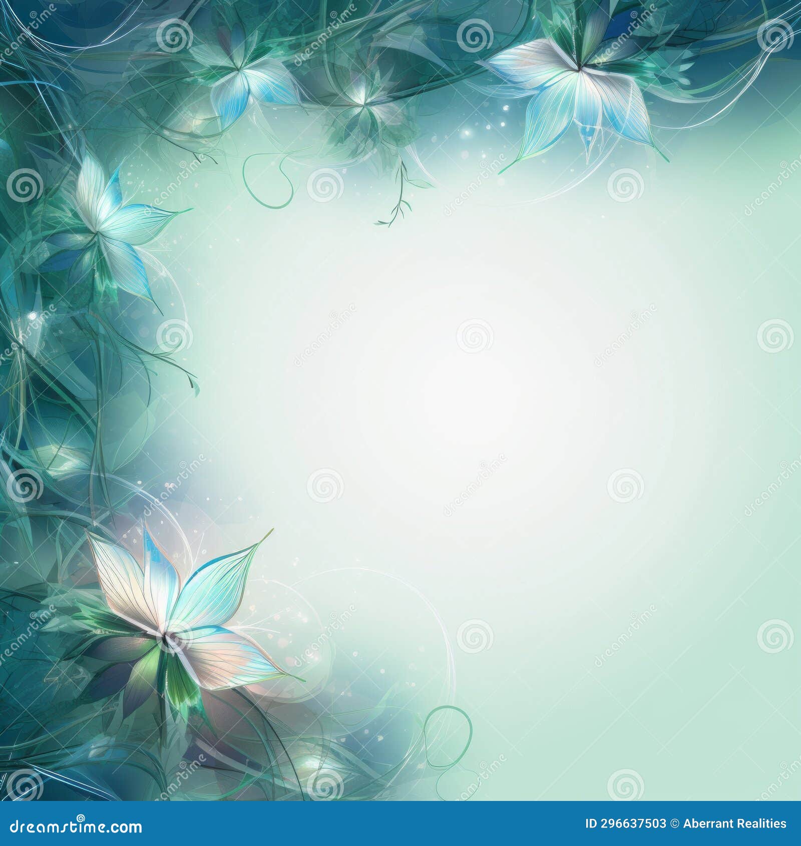 Floral Background with Blue Flowers on a Green Background Stock