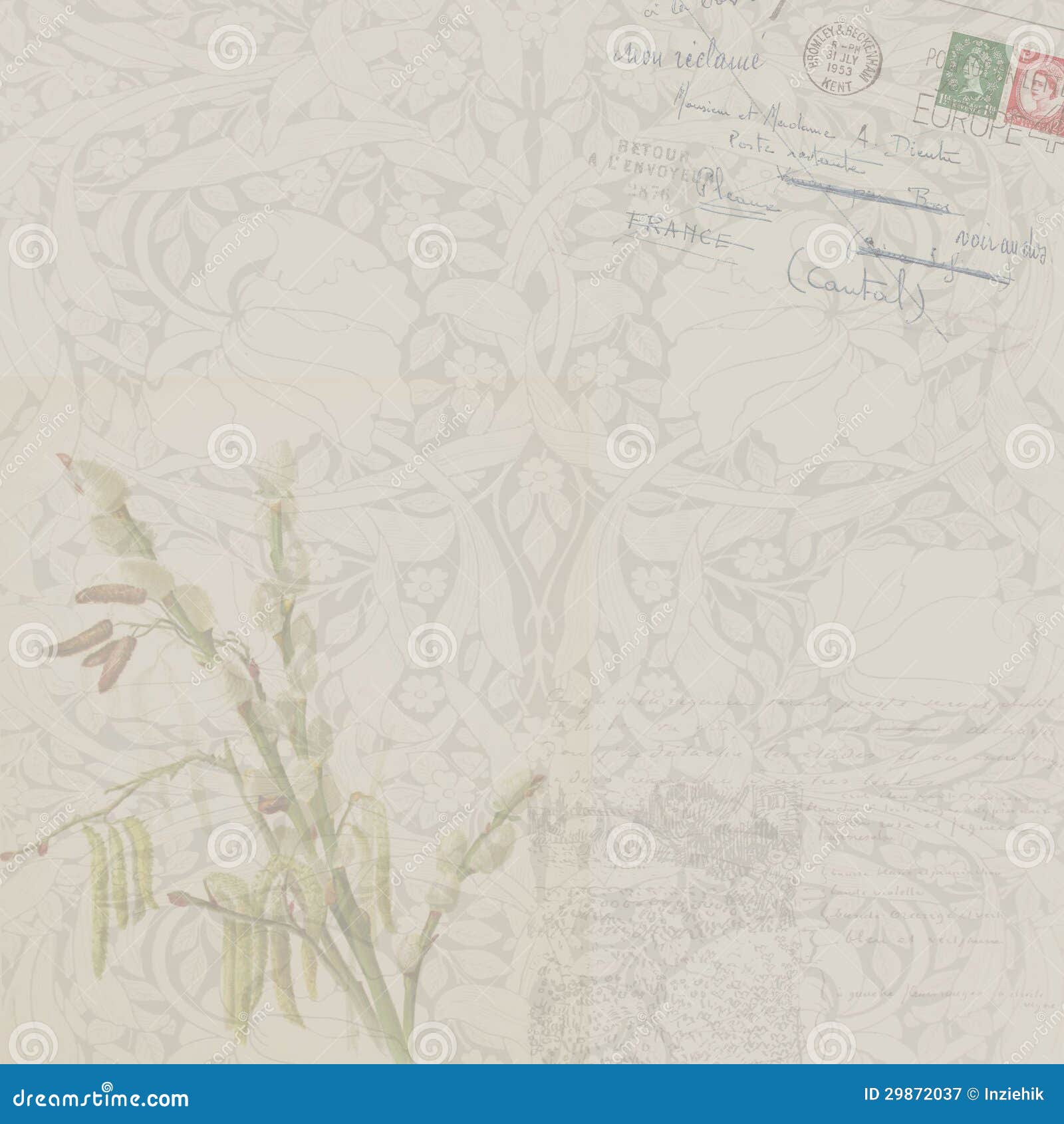 Vintage Floral Background with Postcard Stock Illustration