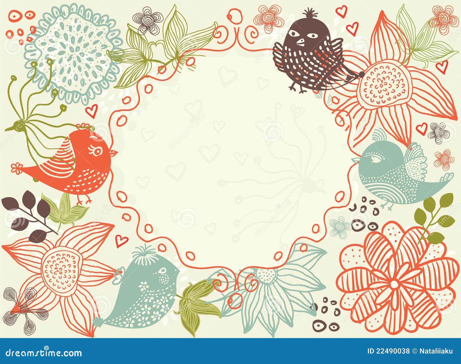 Floral background with frame in vector. Pattern floral with birds a banner